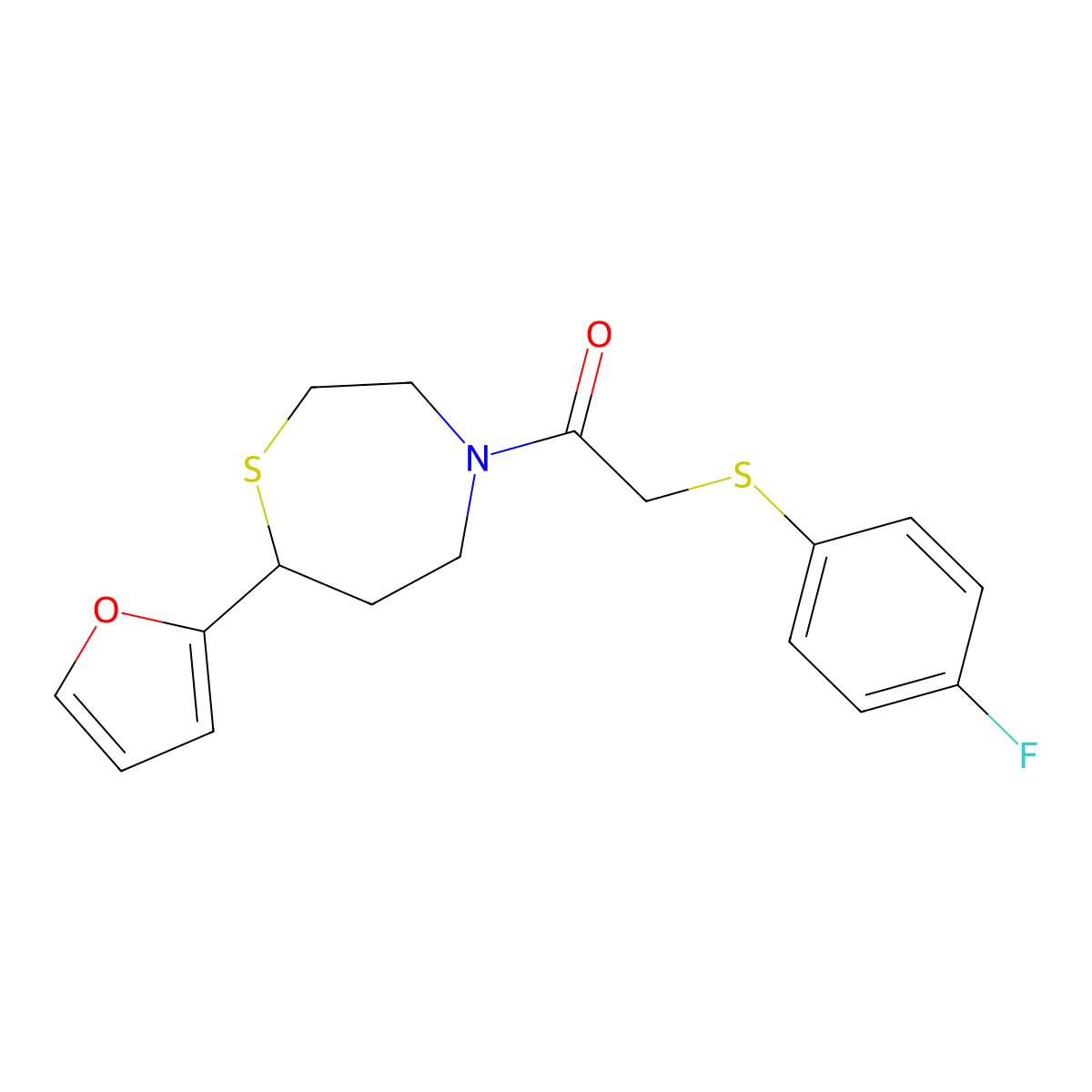 2-((4-Fluorophenyl)thio)-1-(7-(furan-2-yl)-1,4-thiazepan-4-yl)ethanone molecular structure, CAS 1795424-11-1