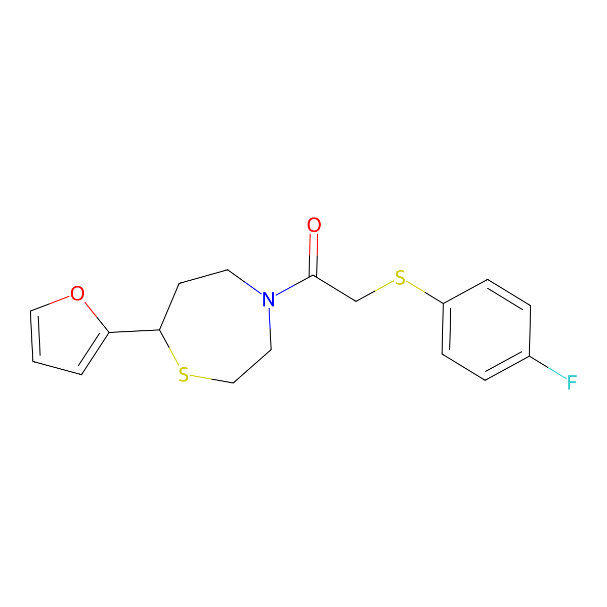 2-((4-Fluorophenyl)thio)-1-(7-(furan-2-yl)-1,4-thiazepan-4-yl)ethanone molecular structure, CAS 1795424-11-1