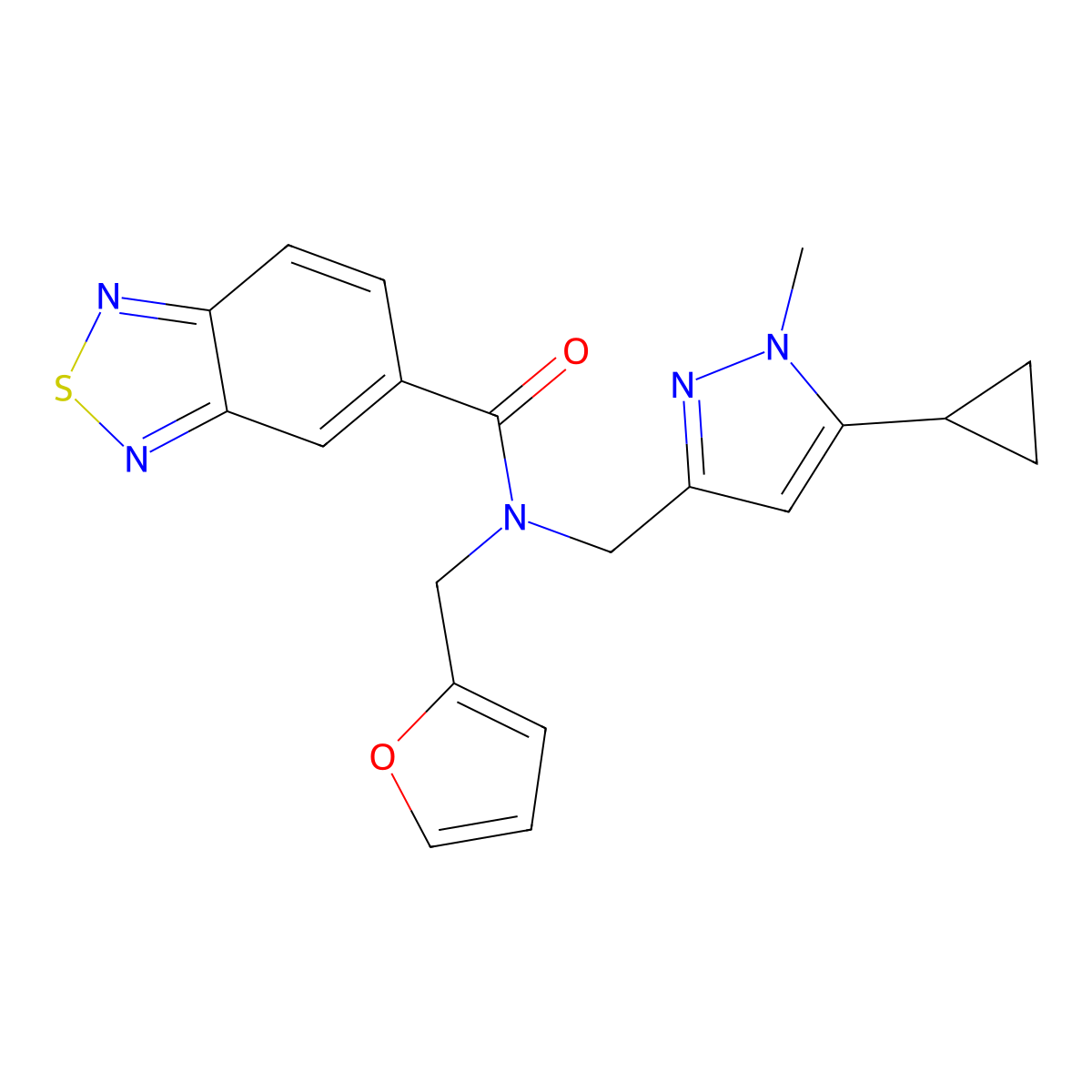 N-((5-cyclopropyl-1-methyl-1H-pyrazol-3-yl)methyl)-N-(furan-2-ylmethyl)benzo[c][1,2,5]thiadiazole-5-carboxamide molecular structure, CAS 1795424-58-6