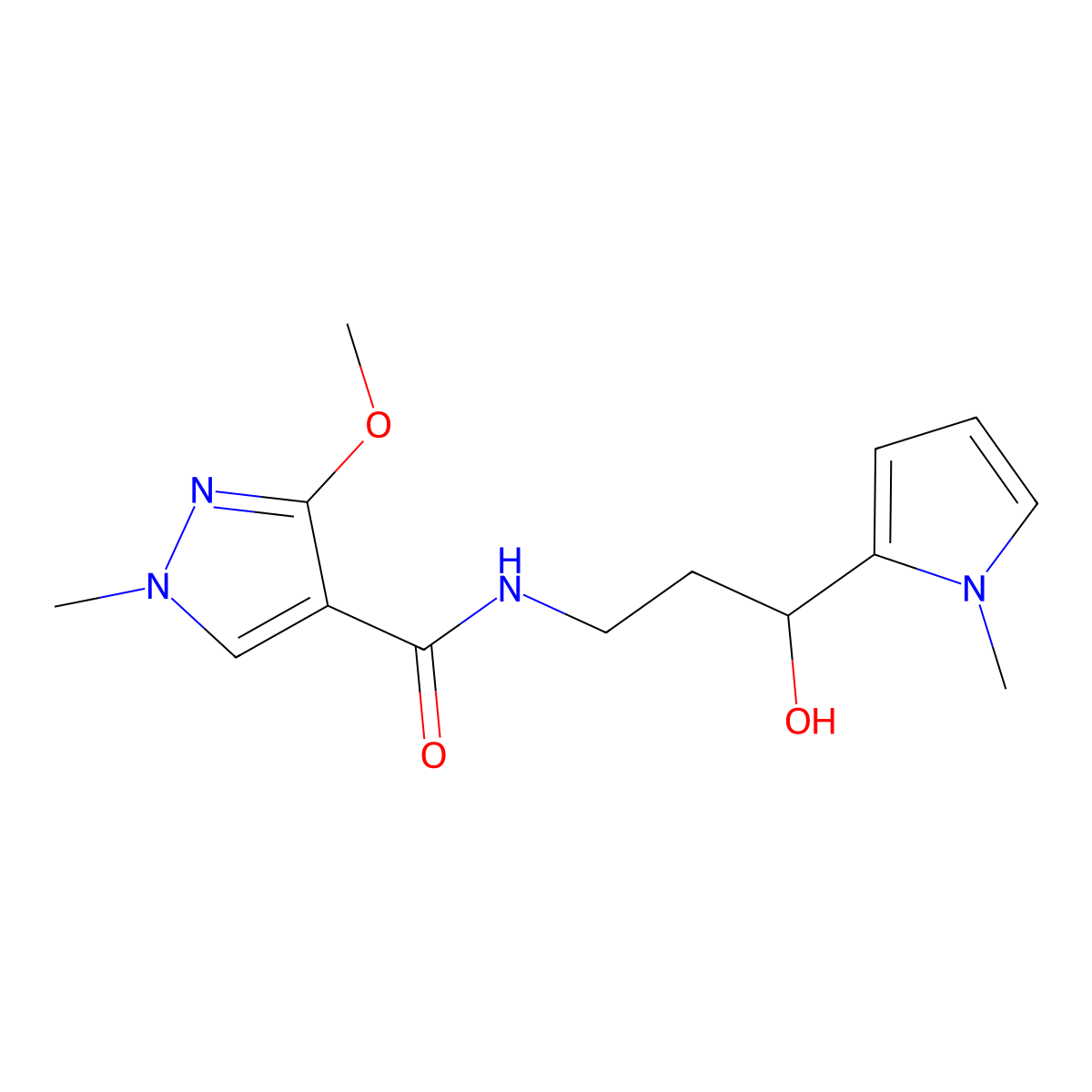 N-[3-hydroxy-3-(1-methyl-1H-pyrrol-2-yl)propyl]-3-methoxy-1-methyl-1H-pyrazole-4-carboxamide molecular structure, CAS 1795425-09-0
