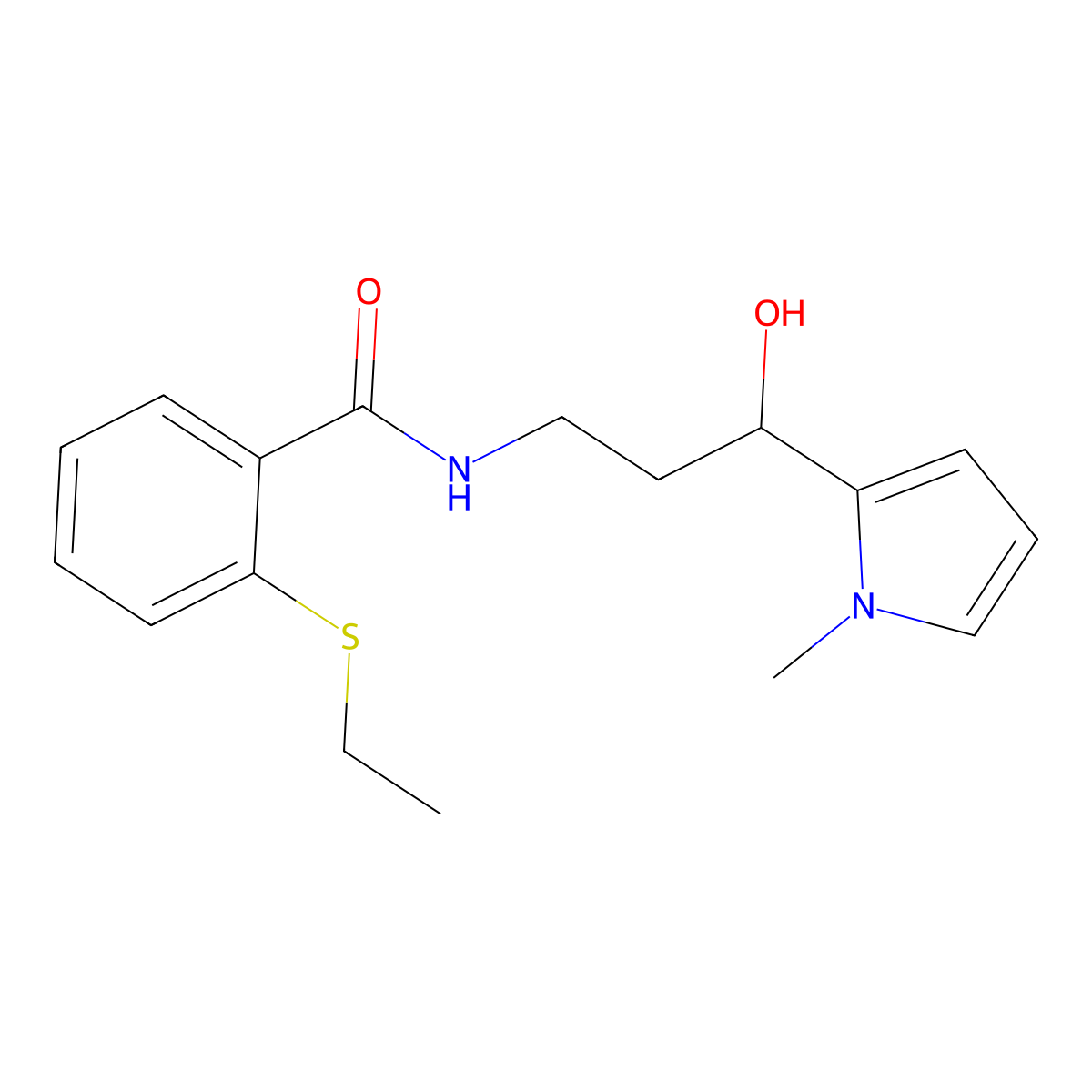 2-(ethylthio)-N-(3-hydroxy-3-(1-methyl-1H-pyrrol-2-yl)propyl)benzamide molecular structure, CAS 1795425-15-8