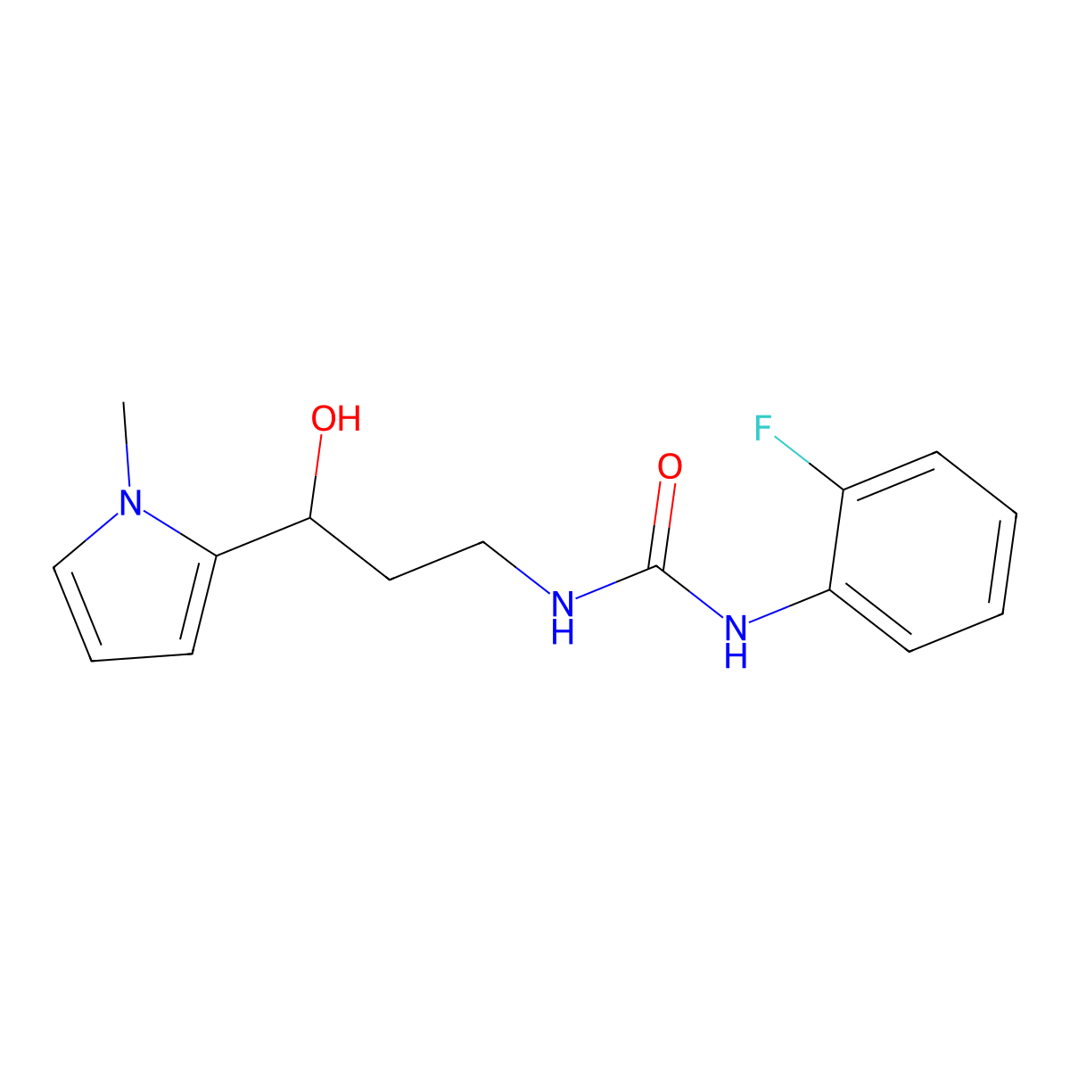 1-(2-fluorophenyl)-3-(3-hydroxy-3-(1-methyl-1H-pyrrol-2-yl)propyl)urea molecular structure, CAS 1795425-28-3