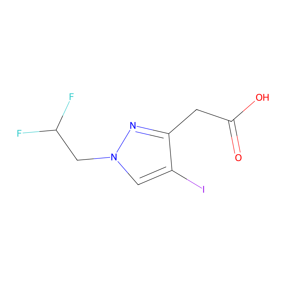 2-[1-(2,2-Difluoroethyl)-4-iodo-1H-pyrazol-3-yl]acetic acid molecular structure, CAS 1795426-60-6