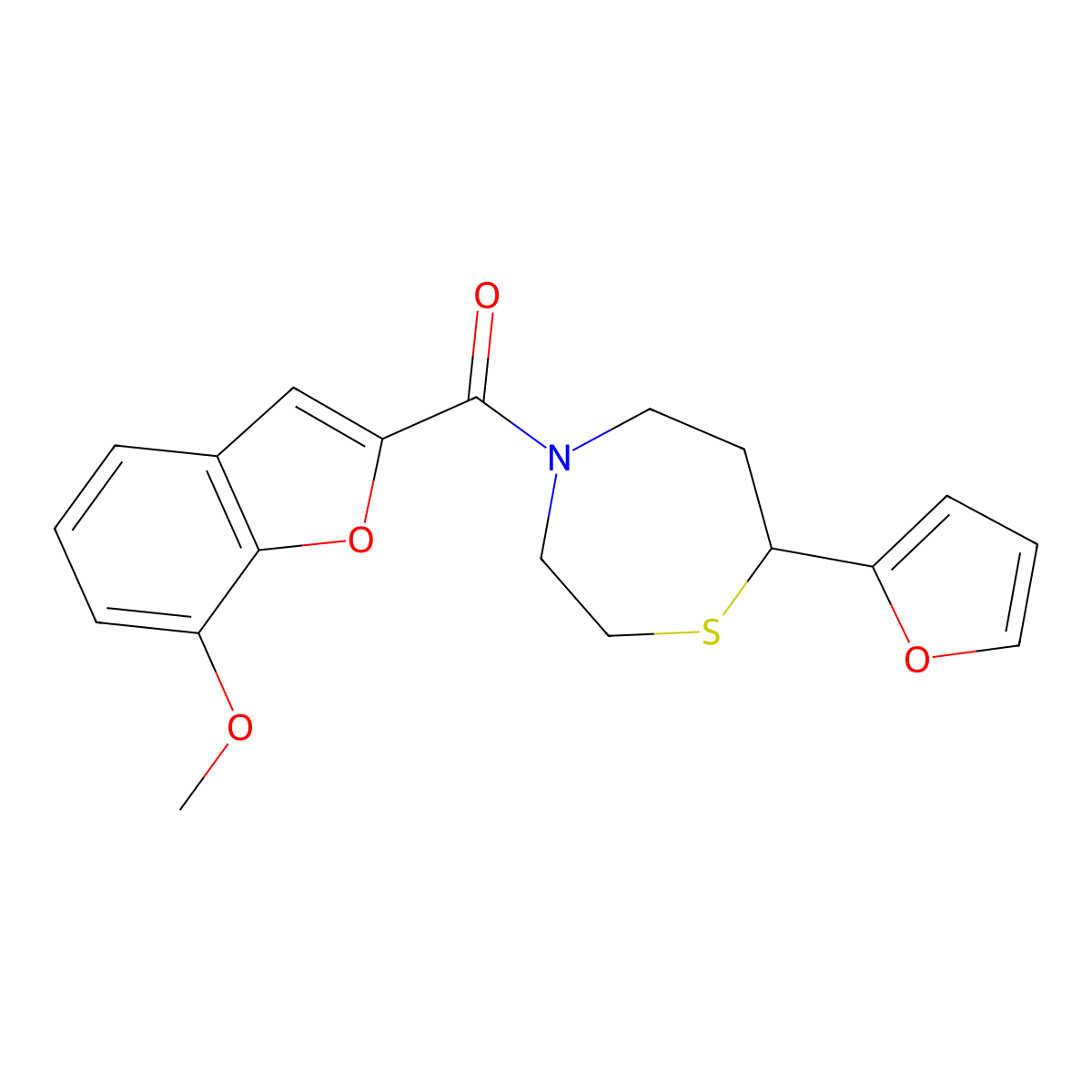 (7-(Furan-2-yl)-1,4-thiazepan-4-yl)(7-methoxybenzofuran-2-yl)methanone molecular structure, CAS 1795430-87-3