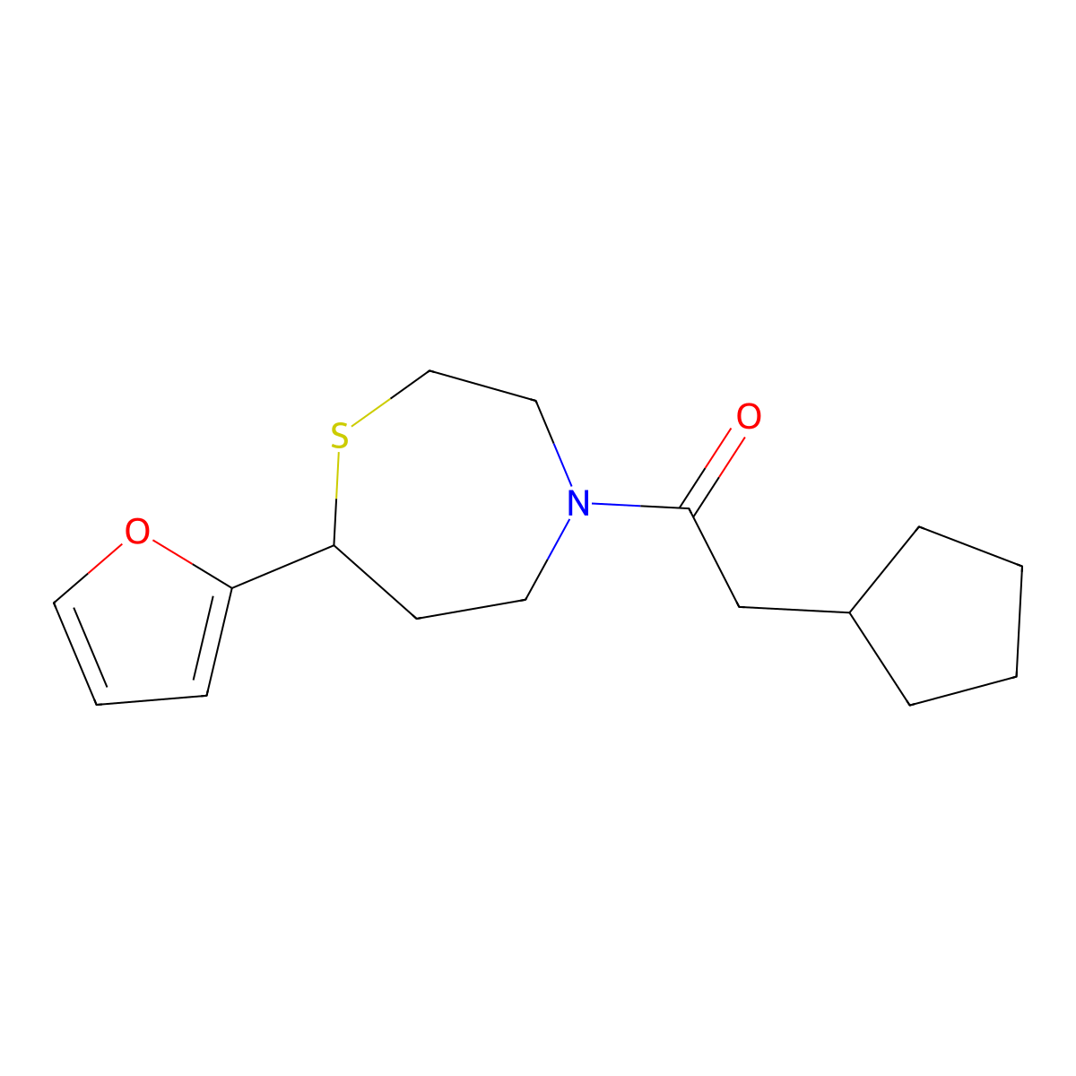 2-Cyclopentyl-1-(7-(furan-2-yl)-1,4-thiazepan-4-yl)ethanone molecular structure, CAS 1795430-91-9