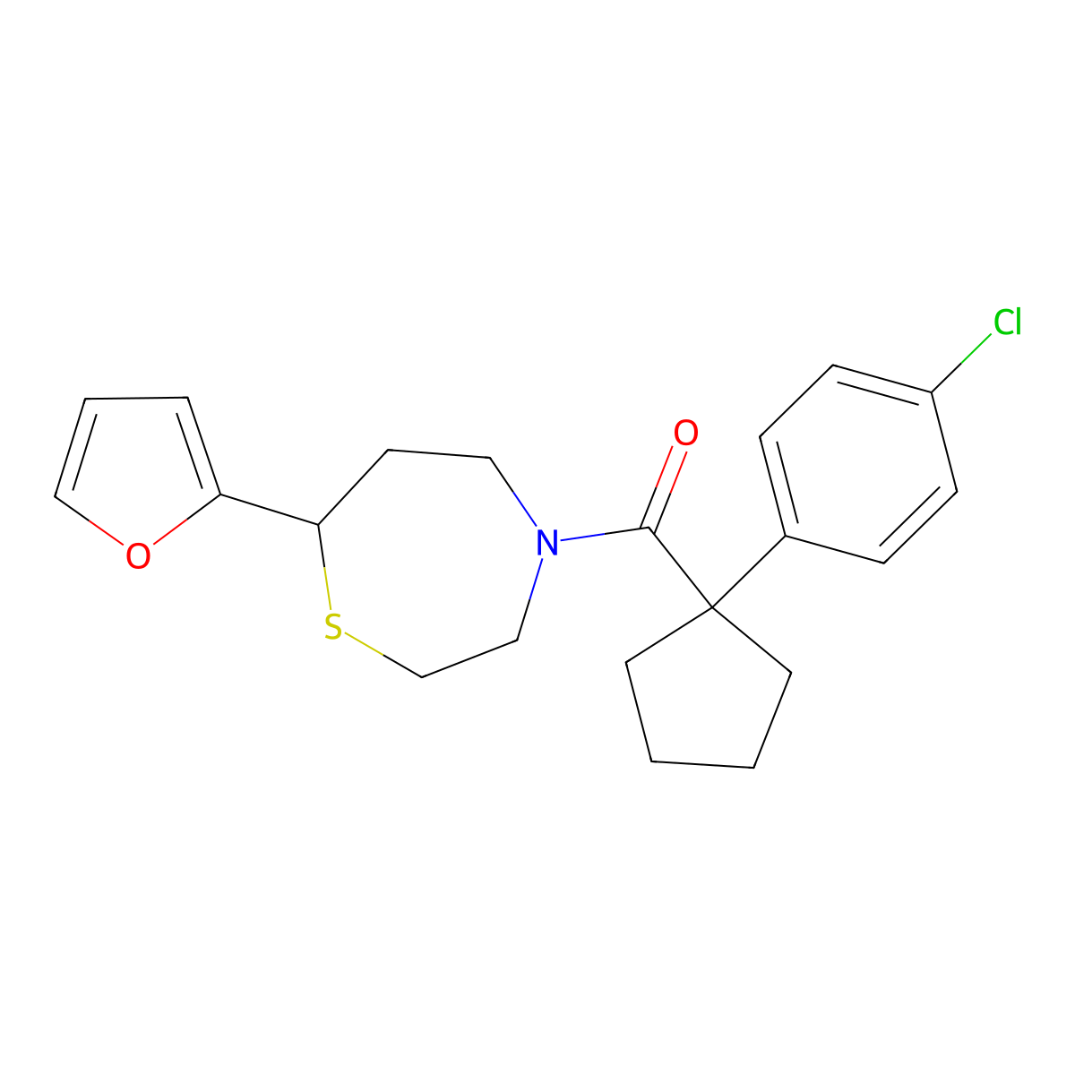 (1-(4-Chlorophenyl)cyclopentyl)(7-(furan-2-yl)-1,4-thiazepan-4-yl)methanone molecular structure, CAS 1795430-95-3