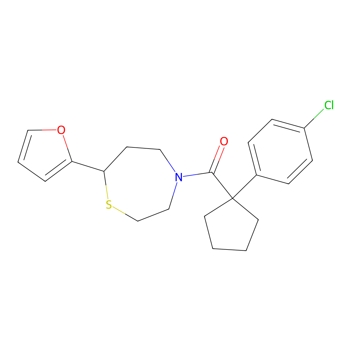 (1-(4-Chlorophenyl)cyclopentyl)(7-(furan-2-yl)-1,4-thiazepan-4-yl)methanone molecular structure, CAS 1795430-95-3
