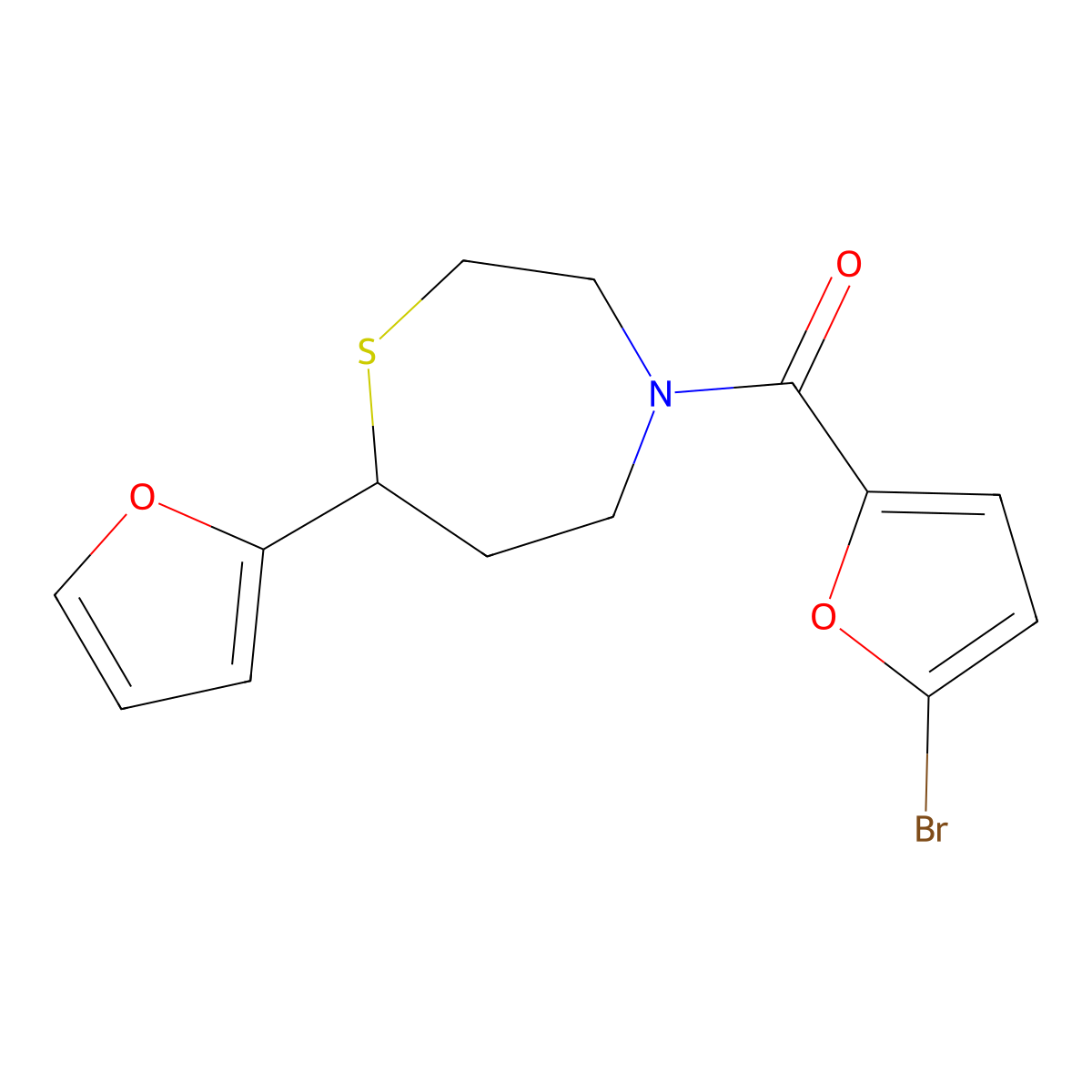 (5-Bromofuran-2-yl)(7-(furan-2-yl)-1,4-thiazepan-4-yl)methanone molecular structure, CAS 1795431-04-7