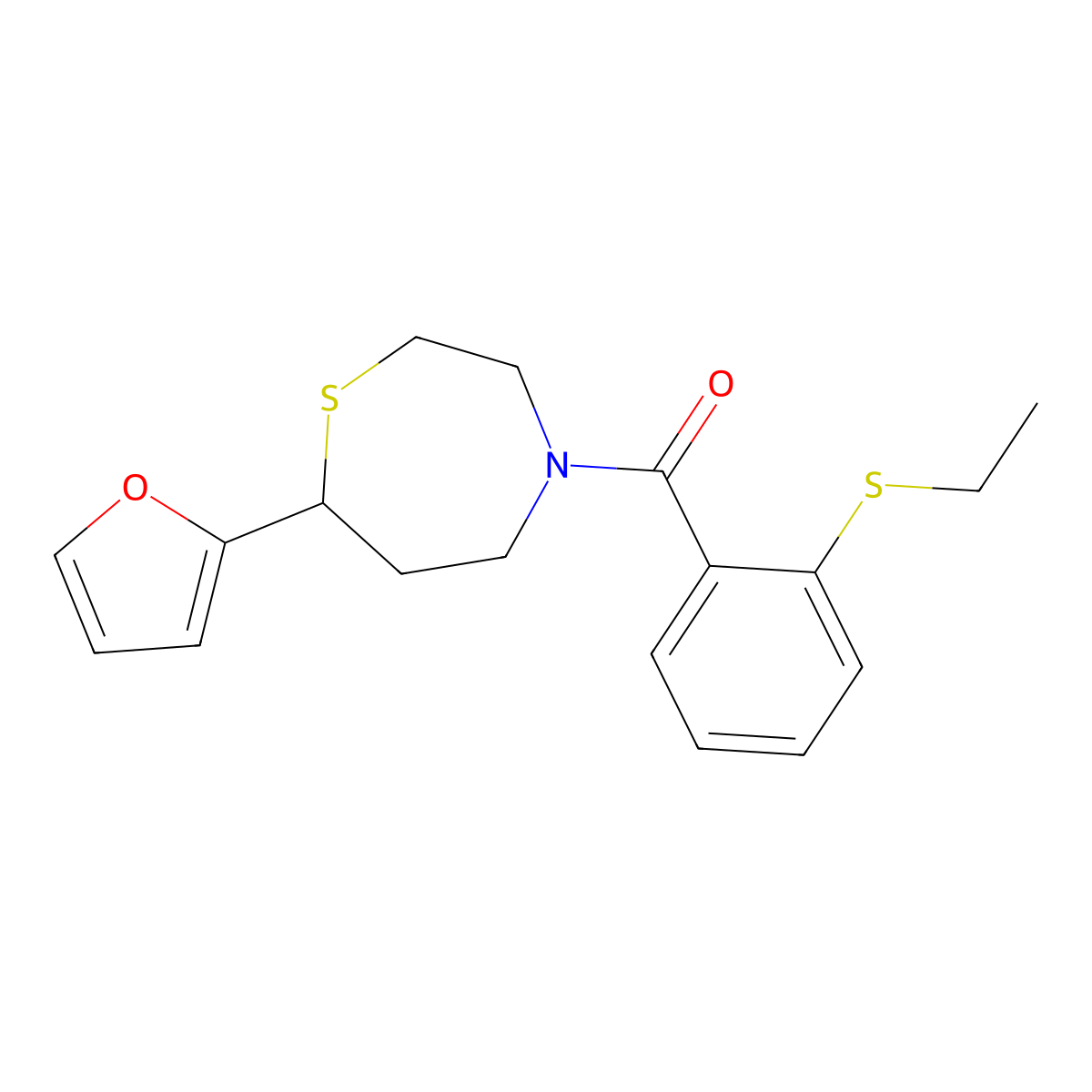 (2-(Ethylthio)phenyl)(7-(furan-2-yl)-1,4-thiazepan-4-yl)methanone molecular structure, CAS 1795431-18-3