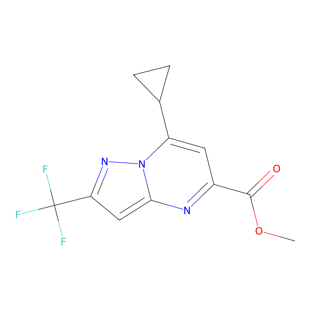 Methyl 7-cyclopropyl-2-(trifluoromethyl)pyrazolo[1,5-a]pyrimidine-5-carboxylate molecular structure, CAS 1795433-31-6