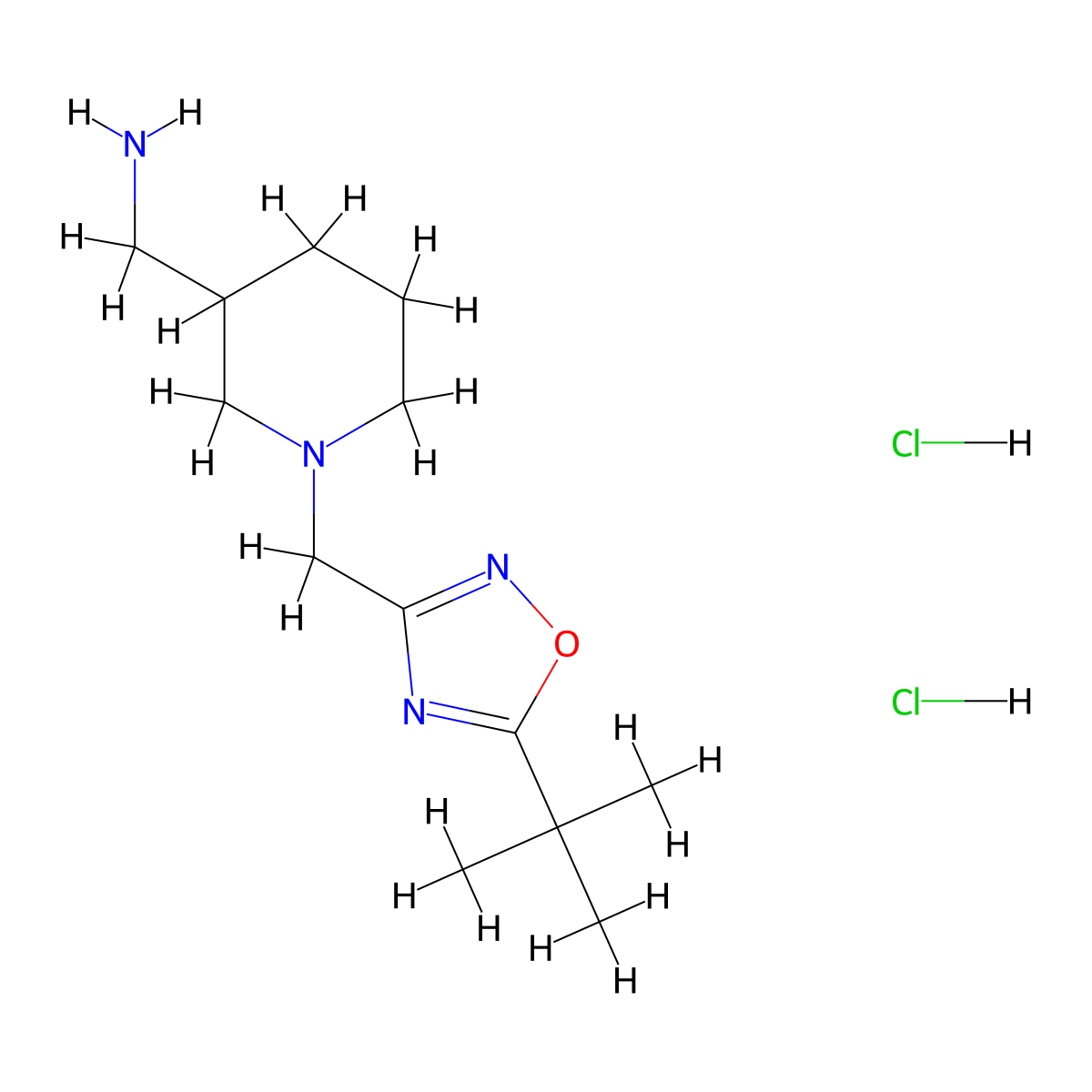 {1-[(5-Tert-butyl-1,2,4-oxadiazol-3-yl)methyl]piperidin-3-yl}methanamine dihydrochloride molecular structure, CAS 1795434-18-2