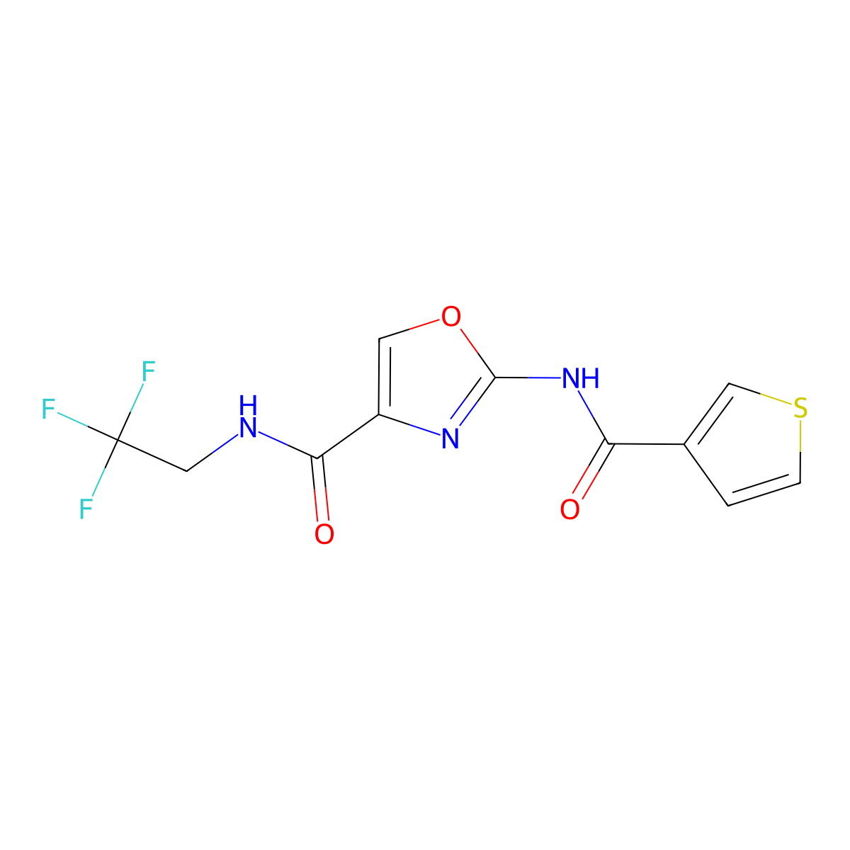 2-(thiophene-3-carboxamido)-N-(2,2,2-trifluoroethyl)oxazole-4-carboxamide molecular structure, CAS 1795434-52-4