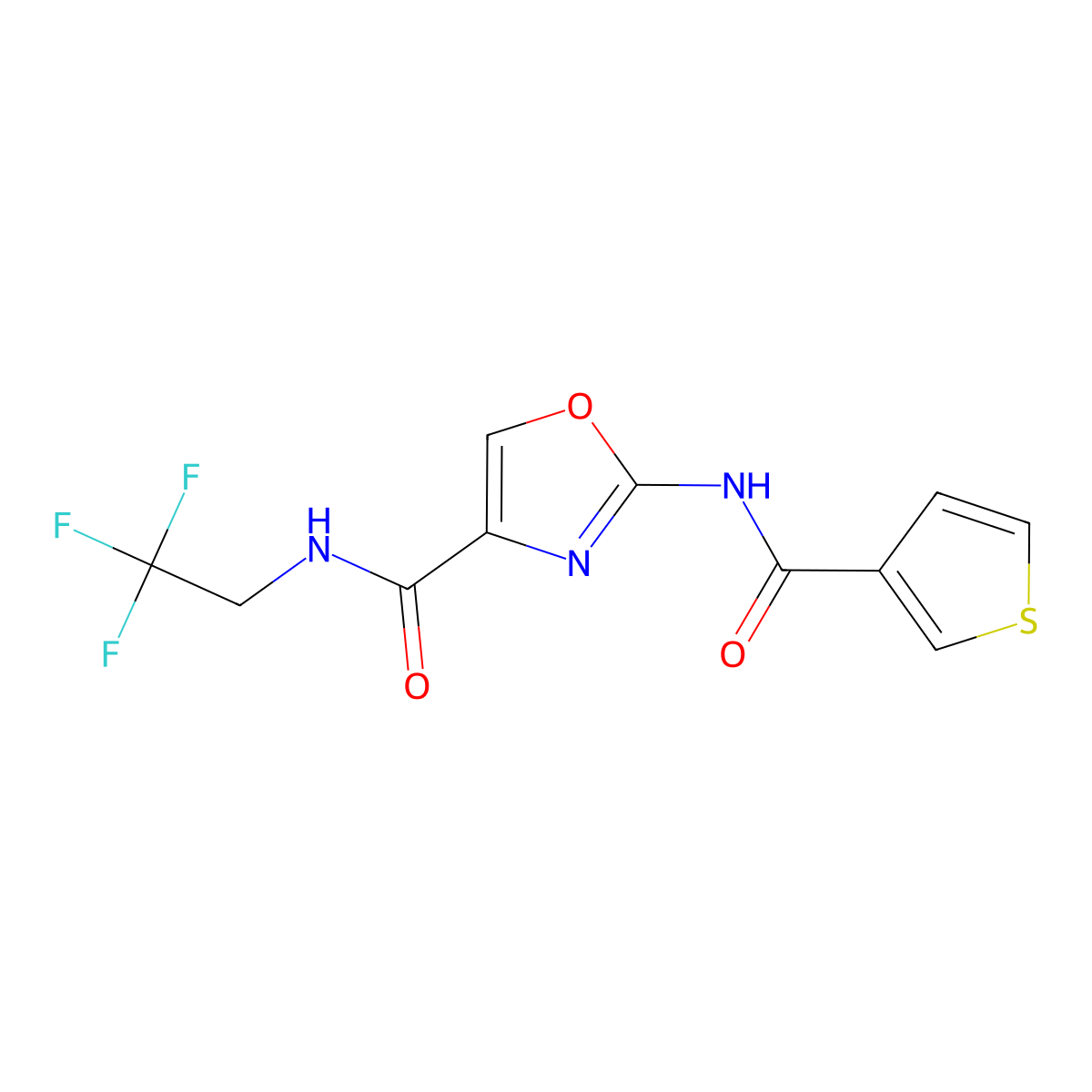 2-(thiophene-3-carboxamido)-N-(2,2,2-trifluoroethyl)oxazole-4-carboxamide molecular structure, CAS 1795434-52-4