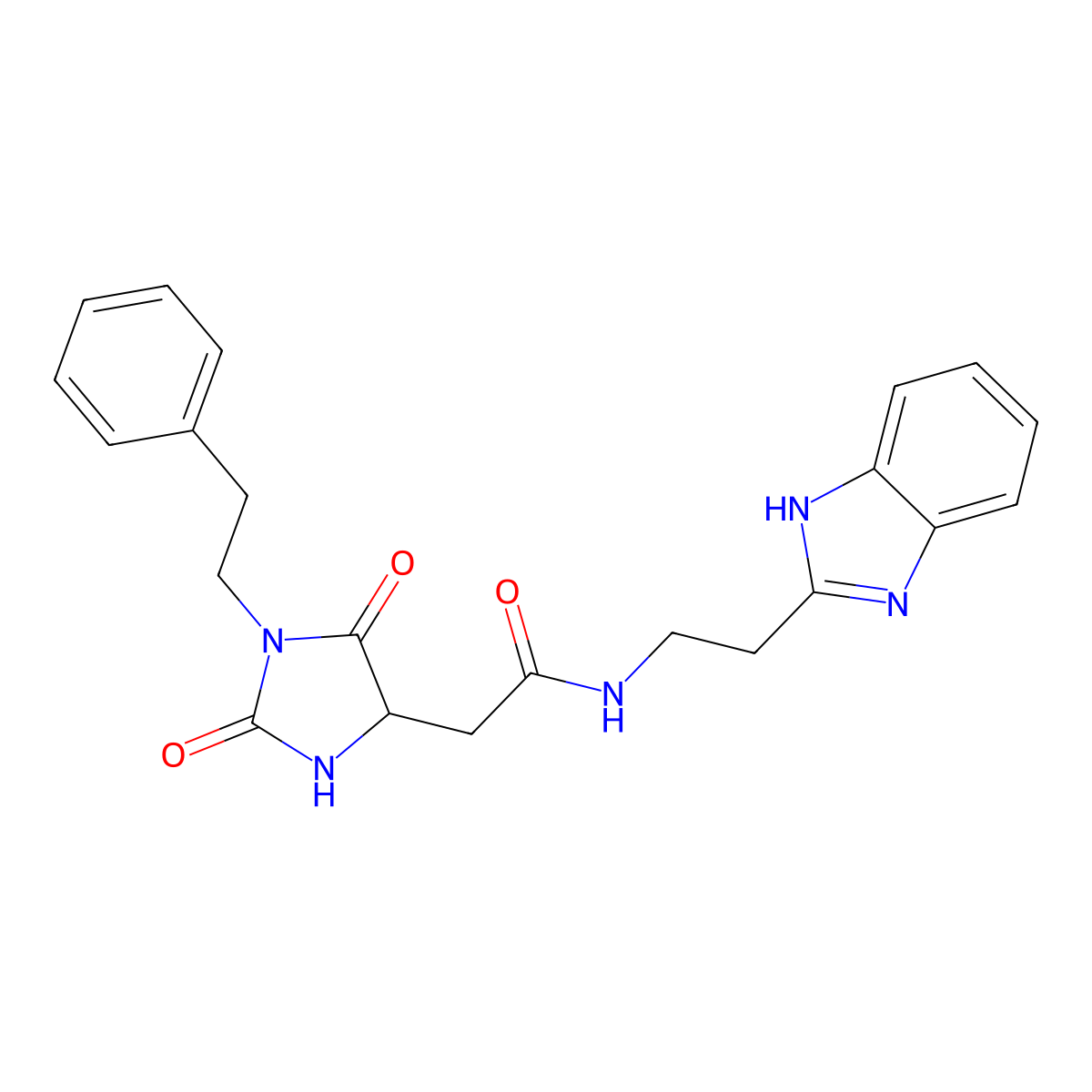 4-Imidazolidineacetamide, N-[2-(1H-benzimidazol-2-yl)ethyl]-2,5-dioxo-1-(2-phenylethyl)- molecular structure, CAS 1795435-59-4