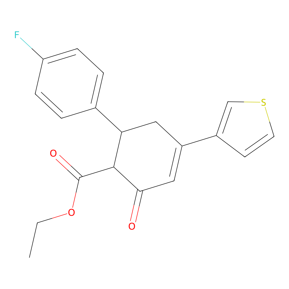 Ethyl 6-(4-fluorophenyl)-2-oxo-4-(thiophen-3-yl)cyclohex-3-ene-1-carboxylate molecular structure, CAS 1795435-74-3