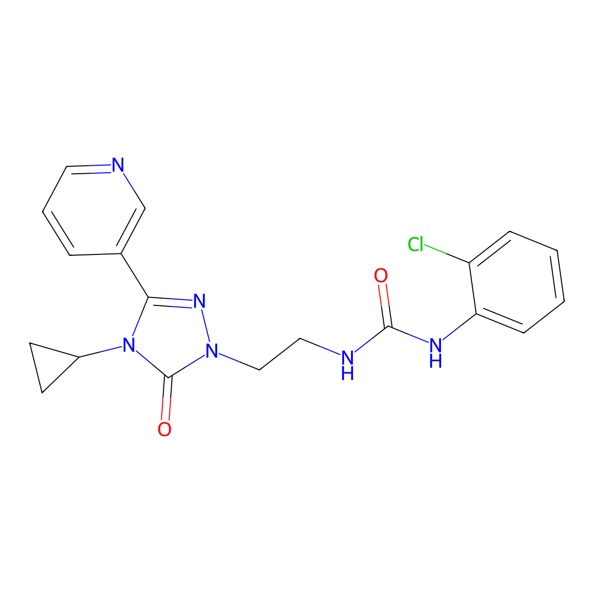 1-(2-chlorophenyl)-3-(2-(4-cyclopropyl-5-oxo-3-(pyridin-3-yl)-4,5-dihydro-1H-1,2,4-triazol-1-yl)ethyl)urea molecular structure, CAS 1795435-75-4