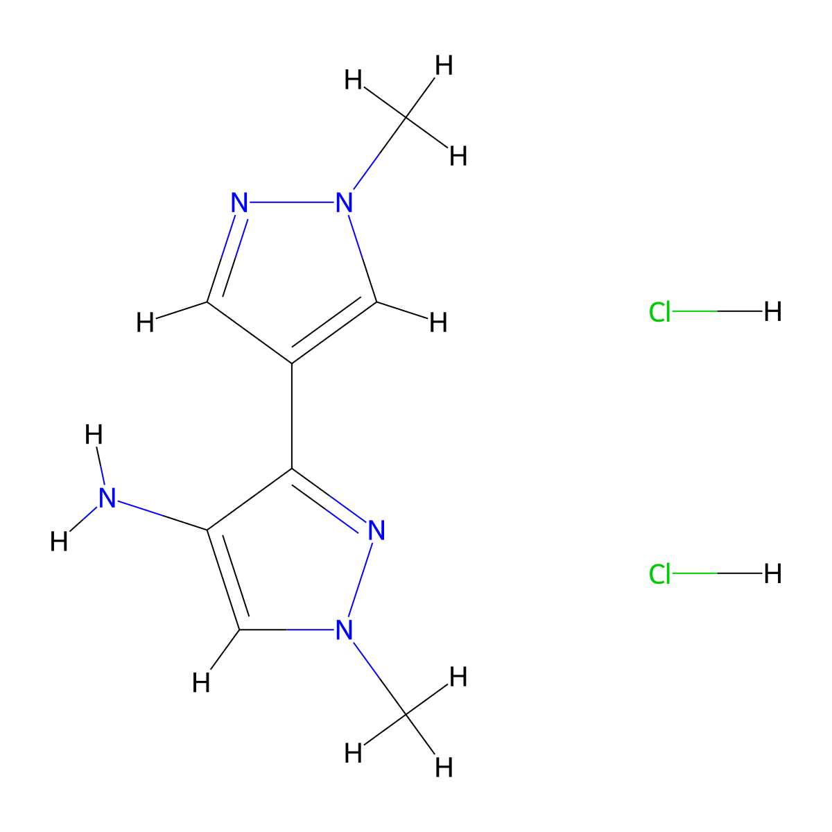 1-methyl-3-(1-methyl-1H-pyrazol-4-yl)-1H-pyrazol-4-amine dihydrochloride molecular structure, CAS 1795437-21-6