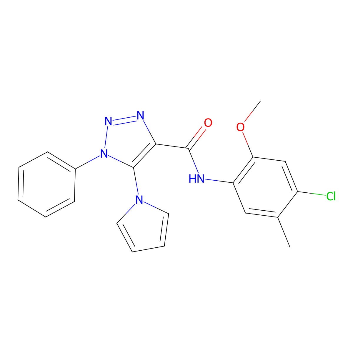 N-(4-chloro-2-methoxy-5-methylphenyl)-1-phenyl-5-(1H-pyrrol-1-yl)-1H-1,2,3-triazole-4-carboxamide molecular structure, CAS 1795440-65-1