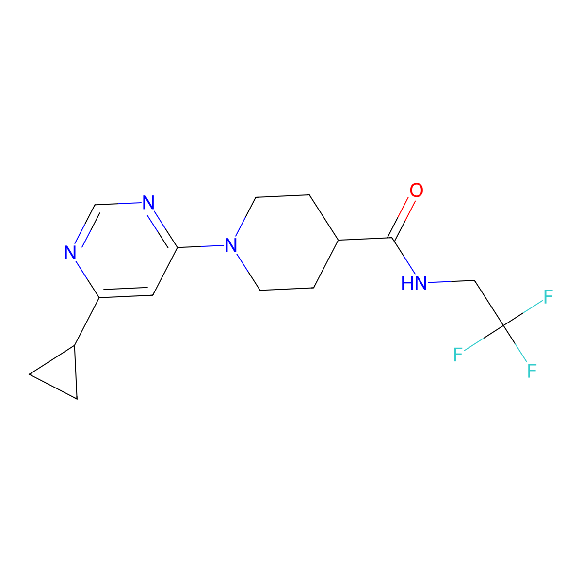 1-(6-cyclopropylpyrimidin-4-yl)-N-(2,2,2-trifluoroethyl)piperidine-4-carboxamide molecular structure, CAS 1795441-06-3