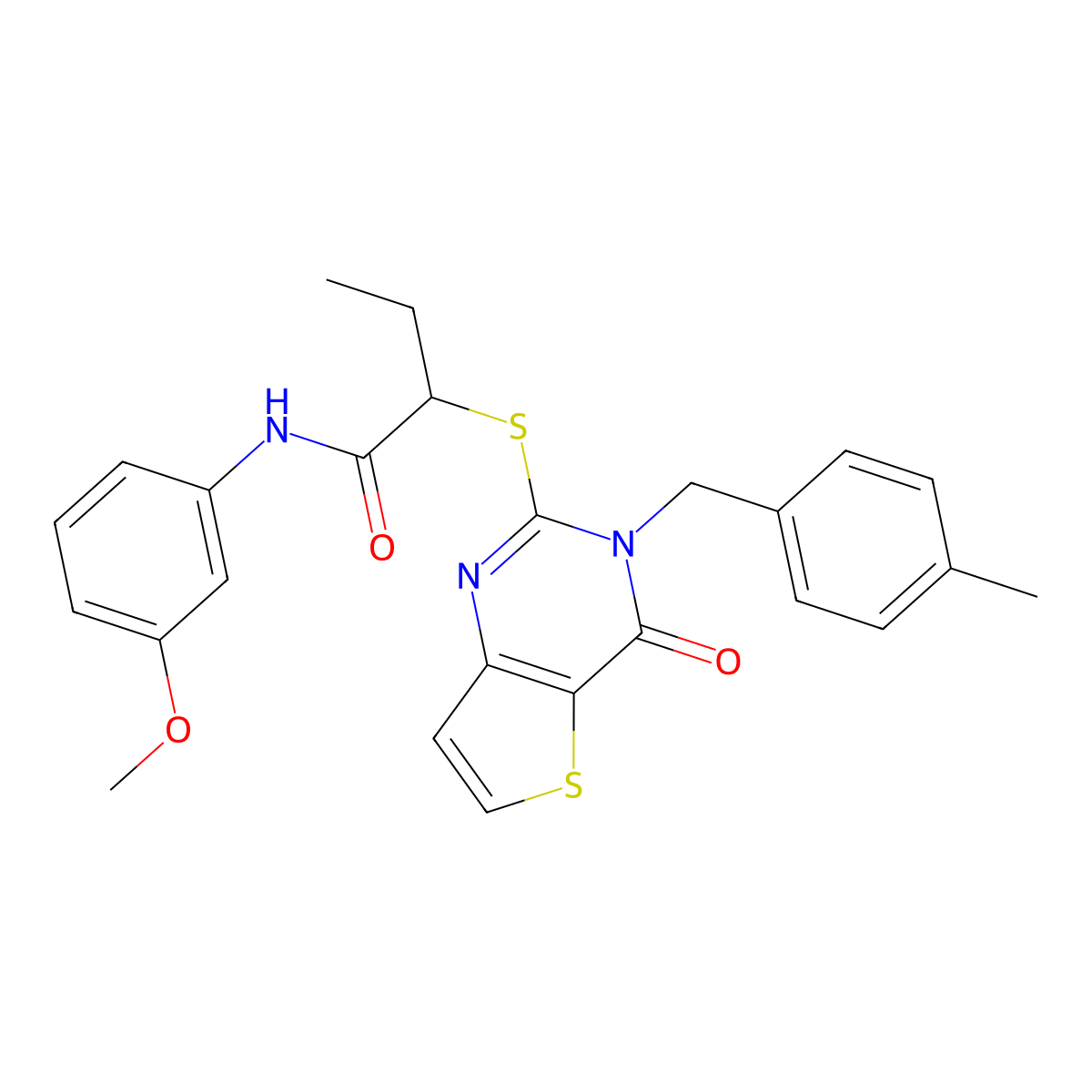 N-(3-methoxyphenyl)-2-({3-[(4-methylphenyl)methyl]-4-oxo-3H,4H-thieno[3,2-d]pyrimidin-2-yl}sulfanyl)butanamide molecular structure, CAS 1795441-33-6