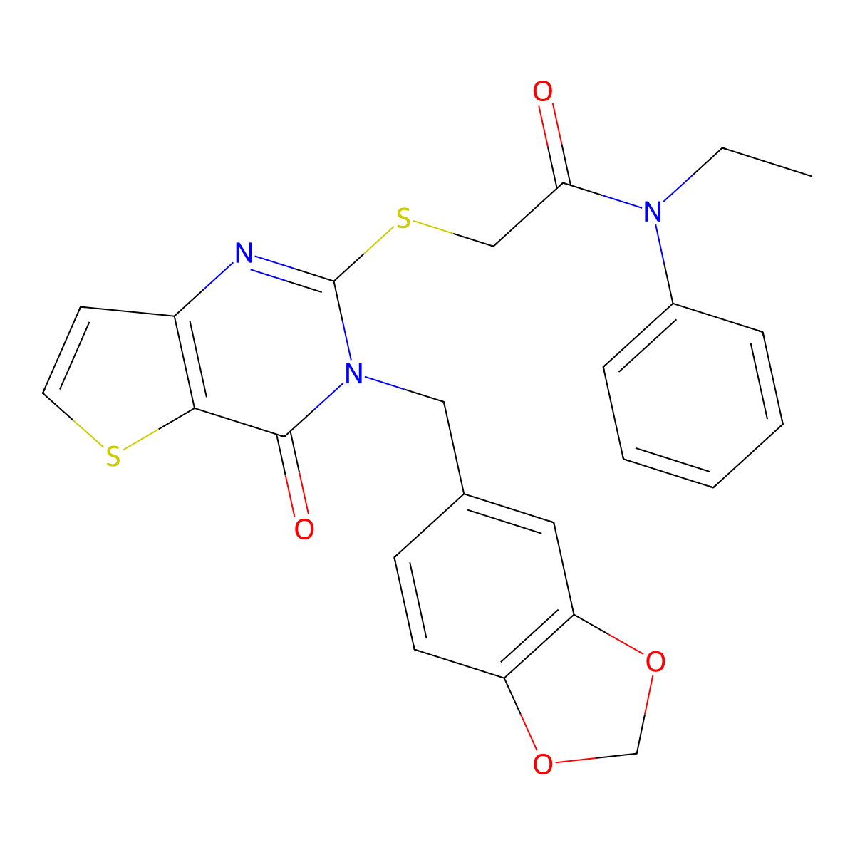 2-((3-(benzo[d][1,3]dioxol-5-ylmethyl)-4-oxo-3,4-dihydrothieno[3,2-d]pyrimidin-2-yl)thio)-N-ethyl-N-phenylacetamide molecular structure, CAS 1795441-44-9