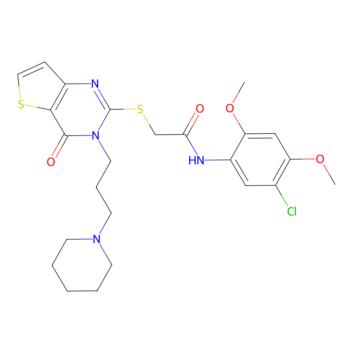 N-(5-chloro-2,4-dimethoxyphenyl)-2-((4-oxo-3-(3-(piperidin-1-yl)propyl)-3,4-dihydrothieno[3,2-d]pyrimidin-2-yl)thio)acetamide molecular structure, CAS 1795441-52-9