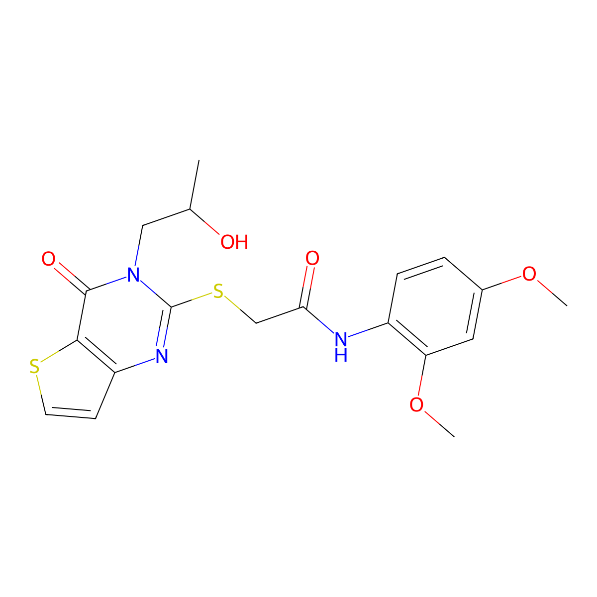 N-(2,4-dimethoxyphenyl)-2-((3-(2-hydroxypropyl)-4-oxo-3,4-dihydrothieno[3,2-d]pyrimidin-2-yl)thio)acetamide molecular structure, CAS 1795441-68-7