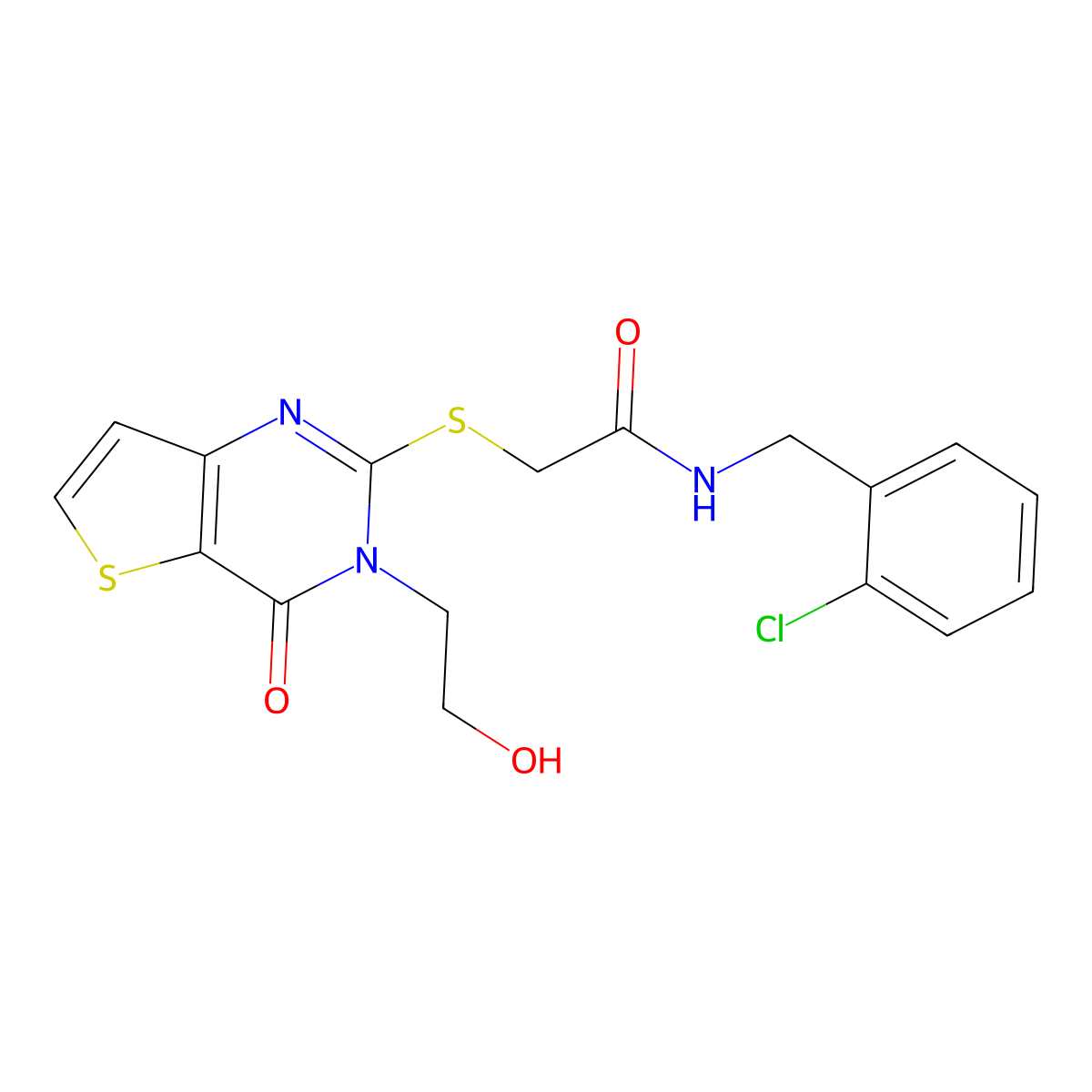 N-(2-chlorobenzyl)-2-((3-(2-hydroxyethyl)-4-oxo-3,4-dihydrothieno[3,2-d]pyrimidin-2-yl)thio)acetamide molecular structure, CAS 1795441-73-4