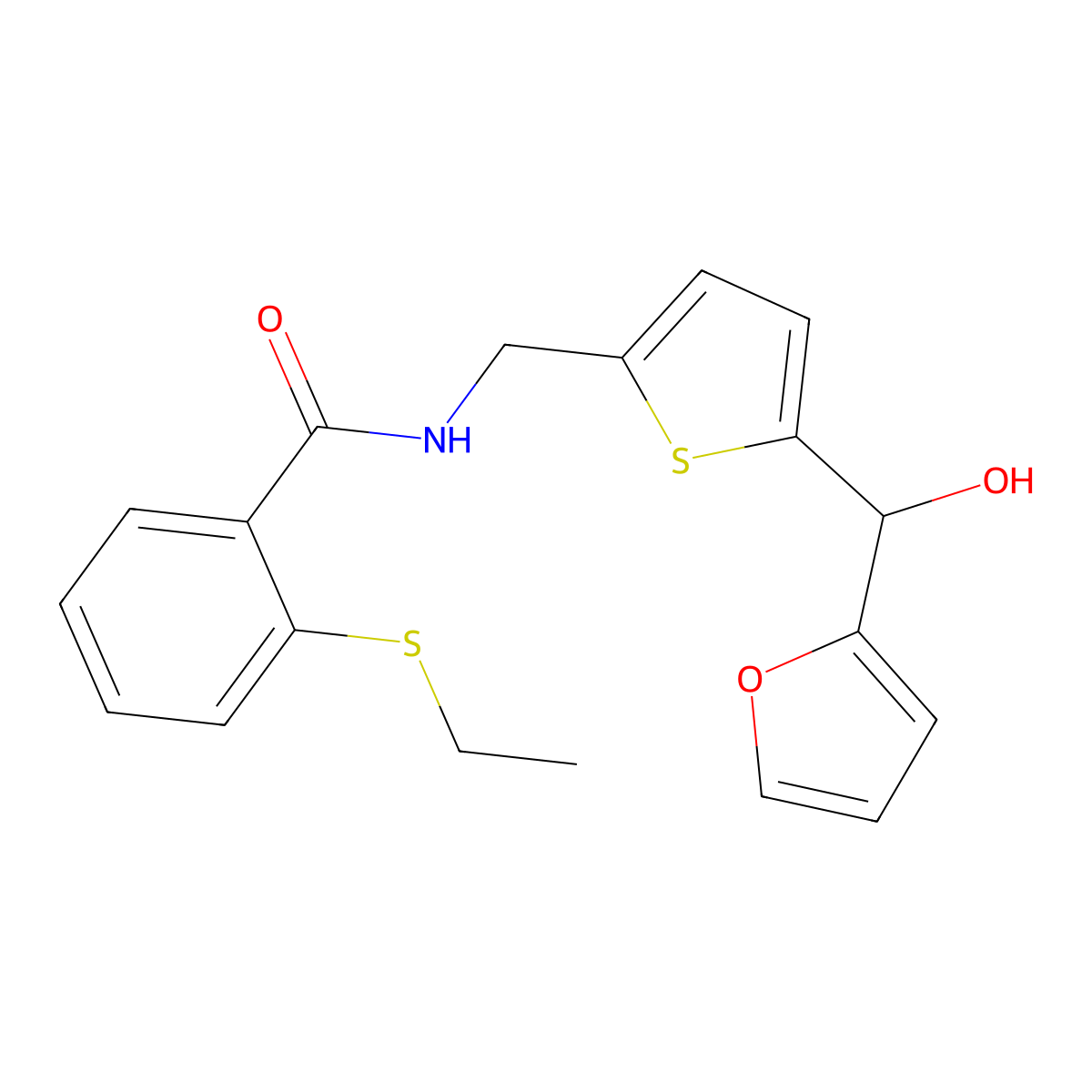 2-(ethylthio)-N-((5-(furan-2-yl(hydroxy)methyl)thiophen-2-yl)methyl)benzamide molecular structure, CAS 1795442-20-4