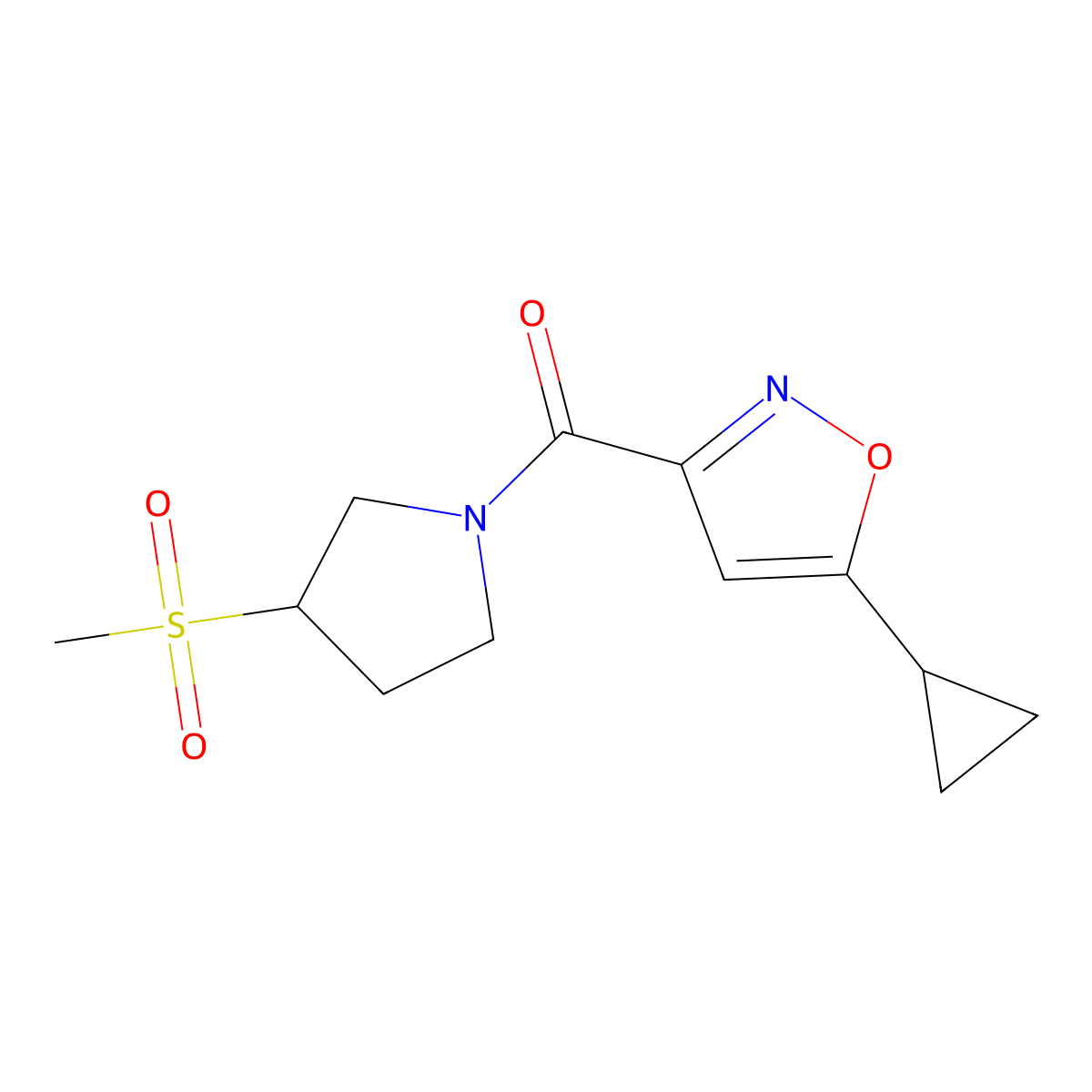 (5-Cyclopropylisoxazol-3-yl)(3-(methylsulfonyl)pyrrolidin-1-yl)methanone molecular structure, CAS 1795442-30-6