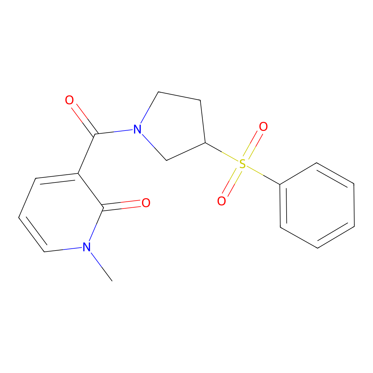 1-methyl-3-(3-(phenylsulfonyl)pyrrolidine-1-carbonyl)pyridin-2(1H)-one molecular structure, CAS 1795442-37-3
