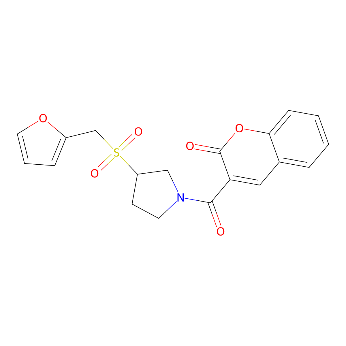 3-(3-((furan-2-ylmethyl)sulfonyl)pyrrolidine-1-carbonyl)-2H-chromen-2-one molecular structure, CAS 1795442-43-1