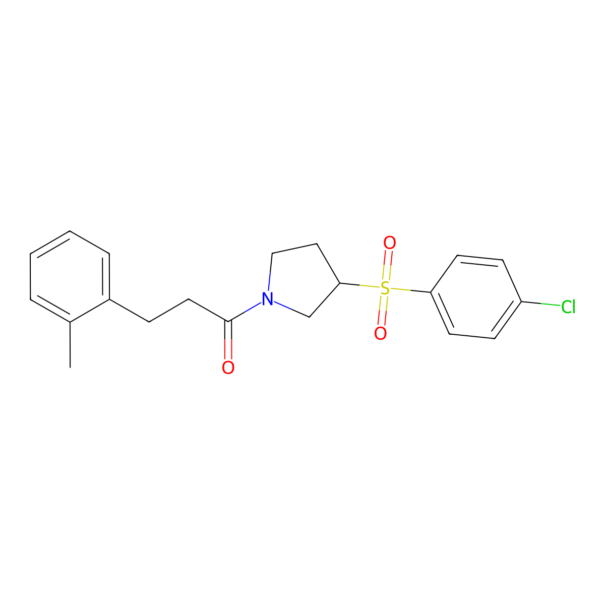 1-(3-((4-Chlorophenyl)sulfonyl)pyrrolidin-1-yl)-3-(o-tolyl)propan-1-one molecular structure, CAS 1795442-47-5