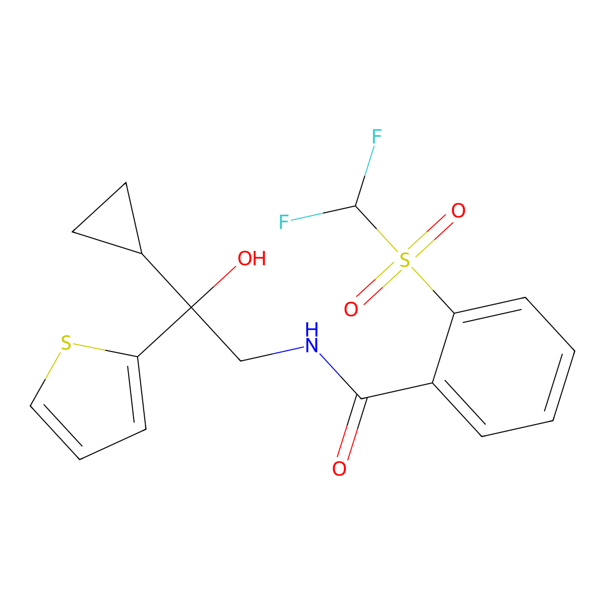 N-(2-cyclopropyl-2-hydroxy-2-(thiophen-2-yl)ethyl)-2-((difluoromethyl)sulfonyl)benzamide molecular structure, CAS 1795442-61-3