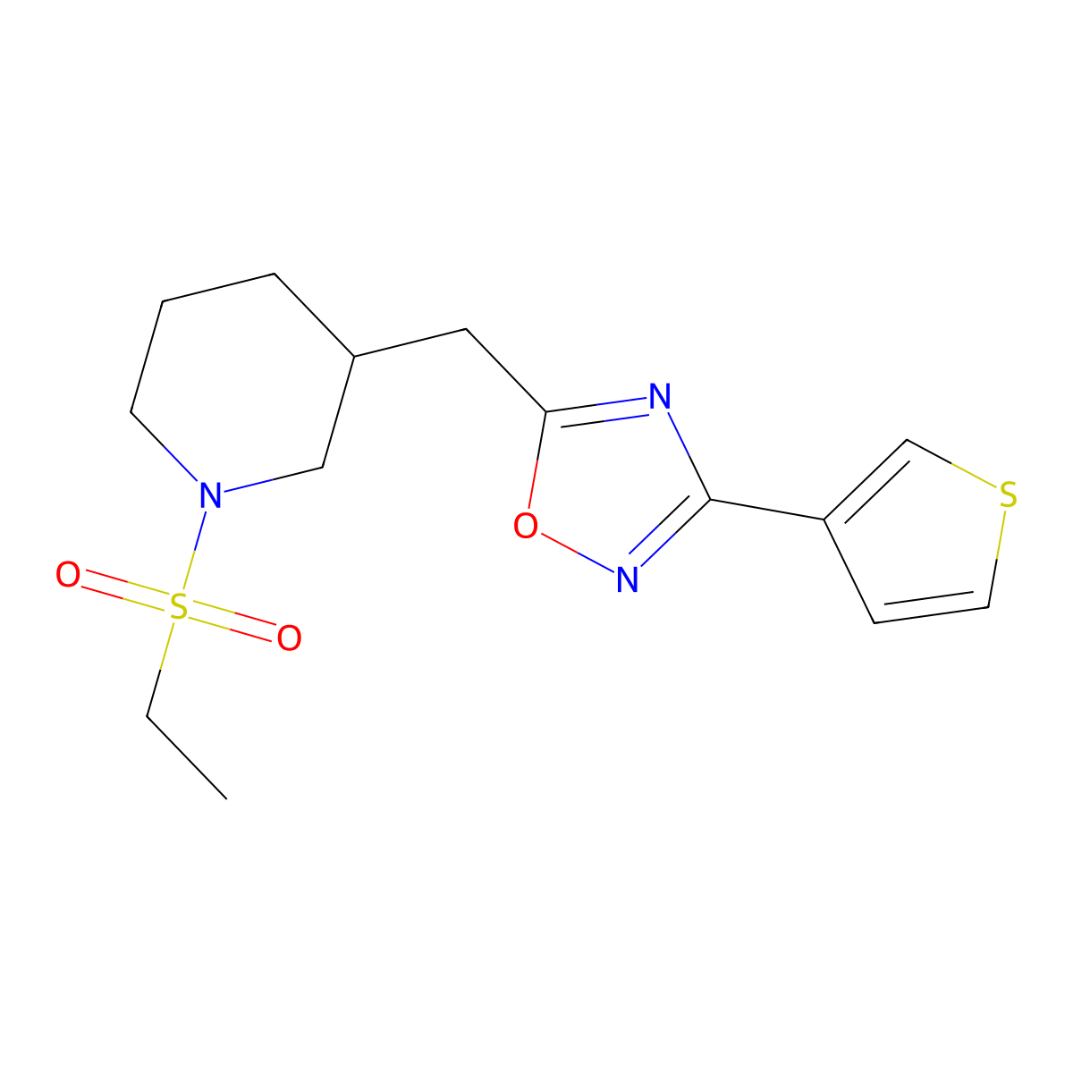 5-((1-(Ethylsulfonyl)piperidin-3-yl)methyl)-3-(thiophen-3-yl)-1,2,4-oxadiazole molecular structure, CAS 1795442-69-1