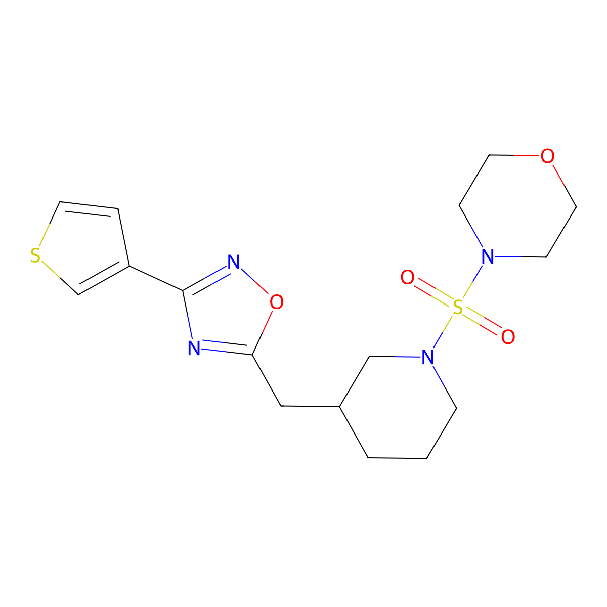 4-[(3-{[3-(Thiophen-3-yl)-1,2,4-oxadiazol-5-yl]methyl}piperidin-1-yl)sulfonyl]morpholine molecular structure, CAS 1795442-75-9