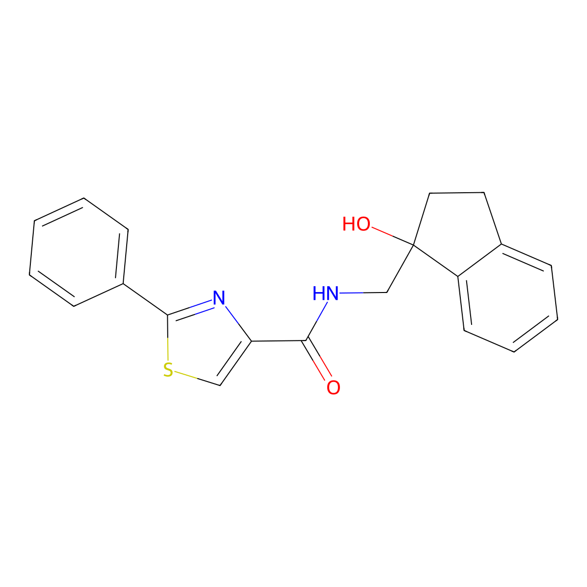 N-((1-hydroxy-2,3-dihydro-1H-inden-1-yl)methyl)-2-phenylthiazole-4-carboxamide molecular structure, CAS 1795442-79-3