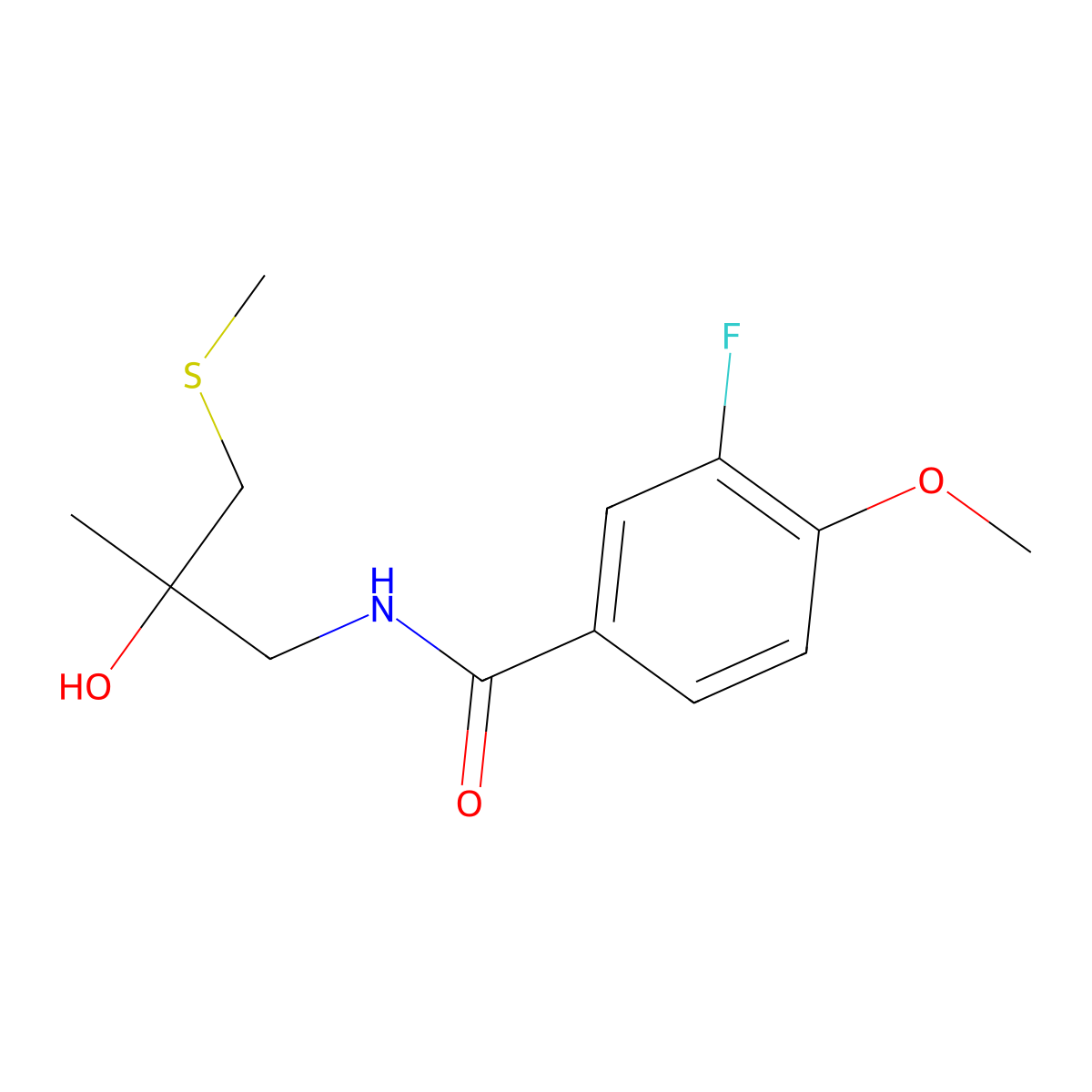 3-fluoro-N-(2-hydroxy-2-methyl-3-(methylthio)propyl)-4-methoxybenzamide molecular structure, CAS 1795442-89-5