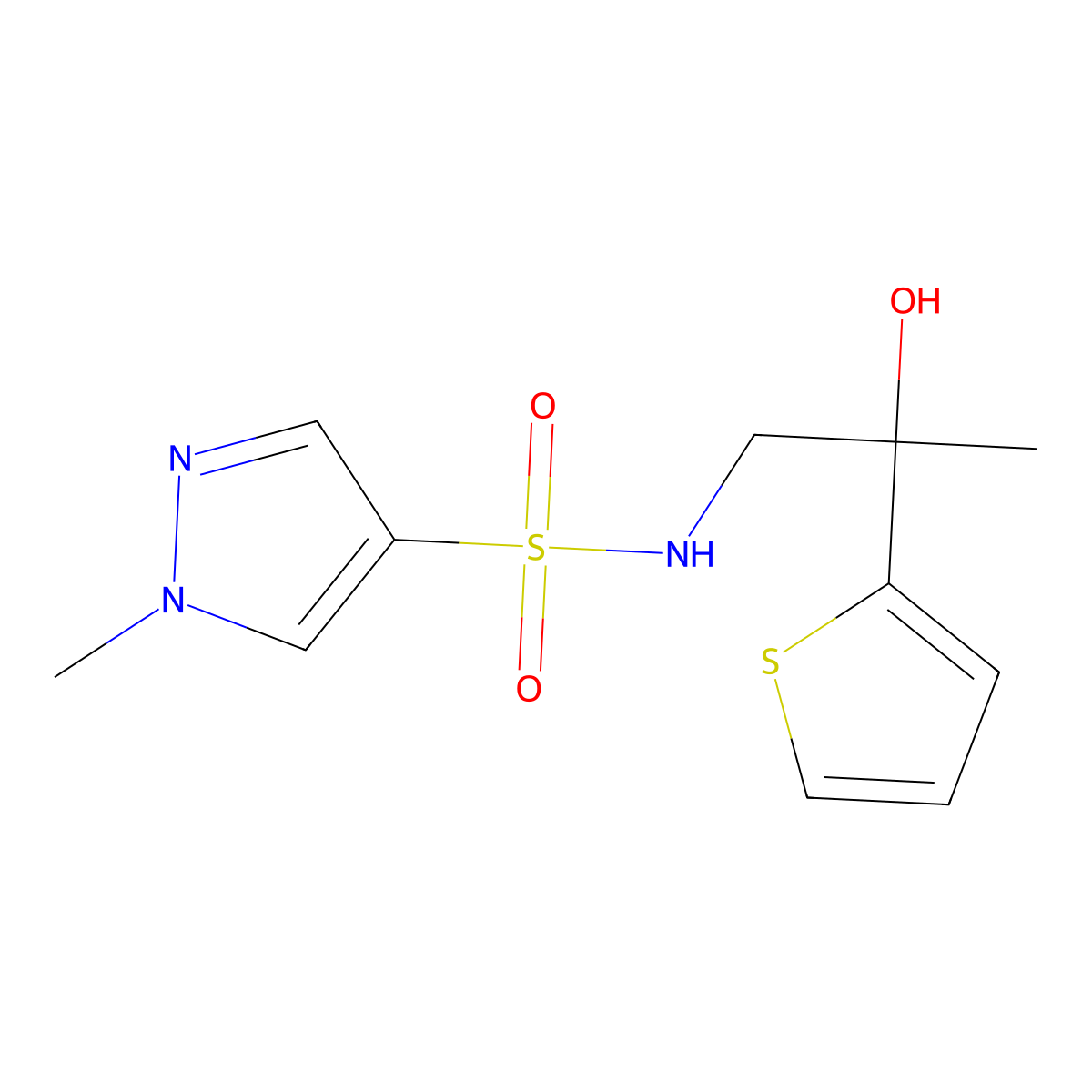 N-[2-hydroxy-2-(thiophen-2-yl)propyl]-1-methyl-1H-pyrazole-4-sulfonamide molecular structure, CAS 1795442-92-0