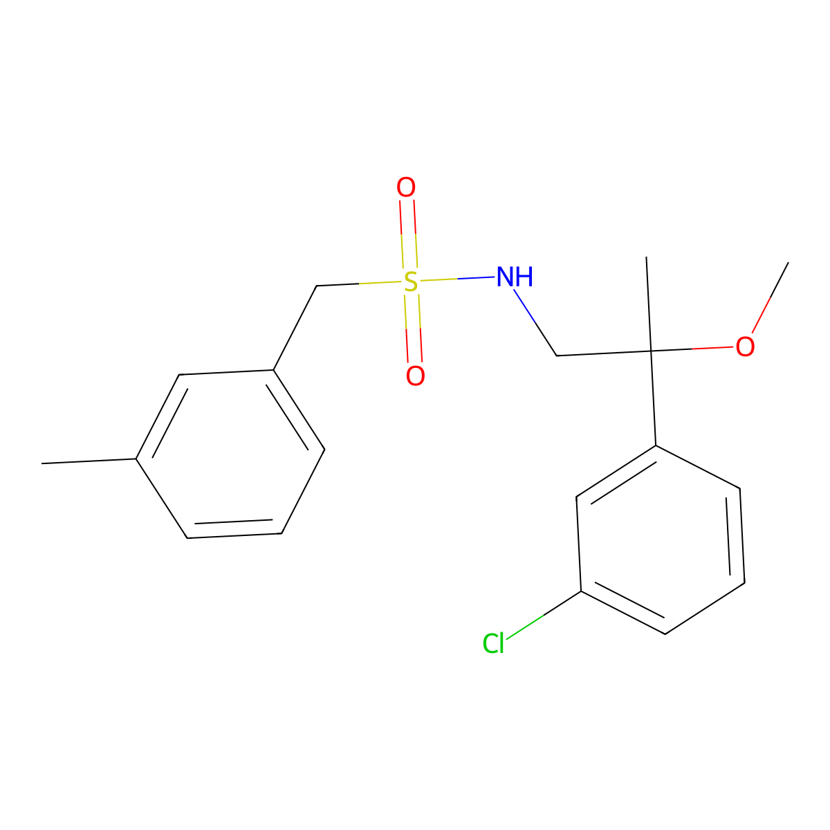N-(2-(3-chlorophenyl)-2-methoxypropyl)-1-(m-tolyl)methanesulfonamide molecular structure, CAS 1795442-93-1