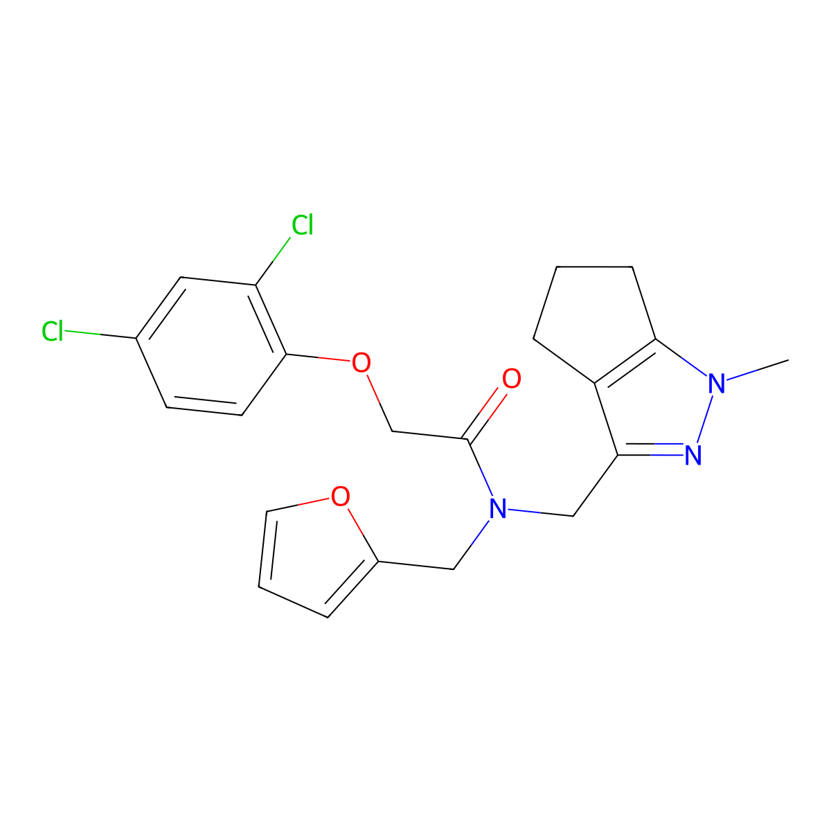 2-(2,4-dichlorophenoxy)-N-(furan-2-ylmethyl)-N-((1-methyl-1,4,5,6-tetrahydrocyclopenta[c]pyrazol-3-yl)methyl)acetamide molecular structure, CAS 1795443-05-8