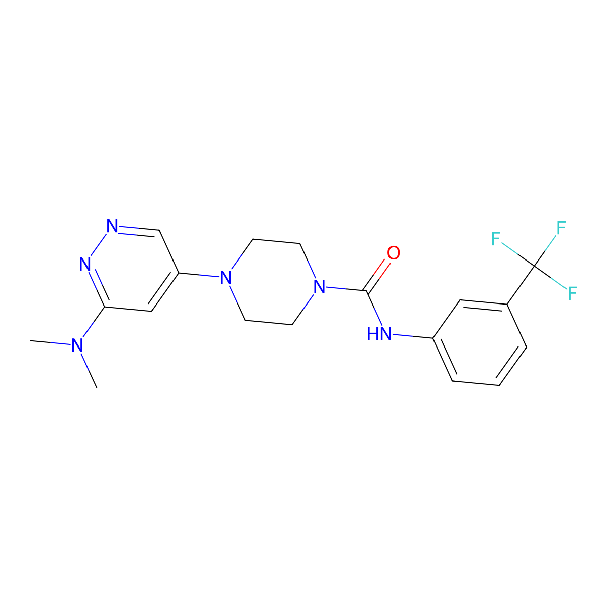 4-[6-(dimethylamino)pyridazin-4-yl]-N-[3-(trifluoromethyl)phenyl]piperazine-1-carboxamide molecular structure, CAS 1795443-07-0