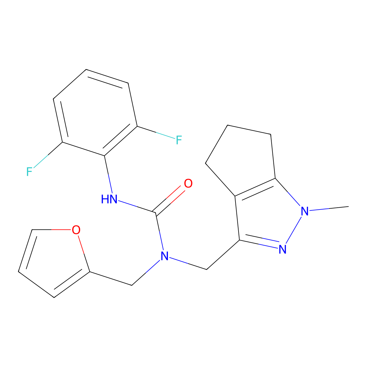 3-(2,6-Difluorophenyl)-1-(furan-2-ylmethyl)-1-((1-methyl-1,4,5,6-tetrahydrocyclopenta[c]pyrazol-3-yl)methyl)urea molecular structure, CAS 1795443-13-8