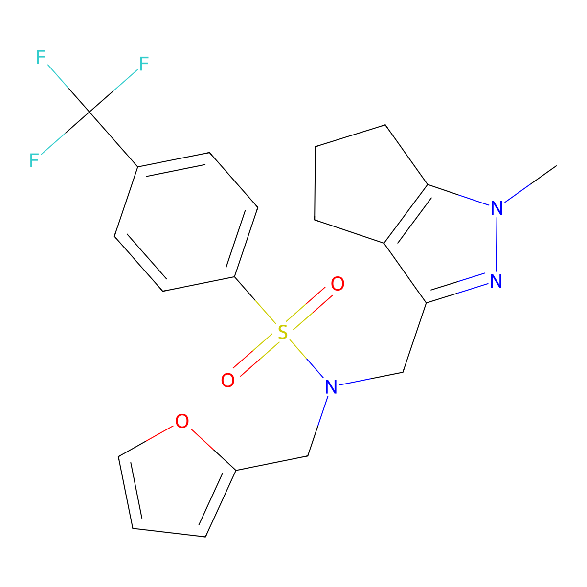 N-(furan-2-ylmethyl)-N-((1-methyl-1,4,5,6-tetrahydrocyclopenta[c]pyrazol-3-yl)methyl)-4-(trifluoromethyl)benzenesulfonamide molecular structure, CAS 1795443-17-2