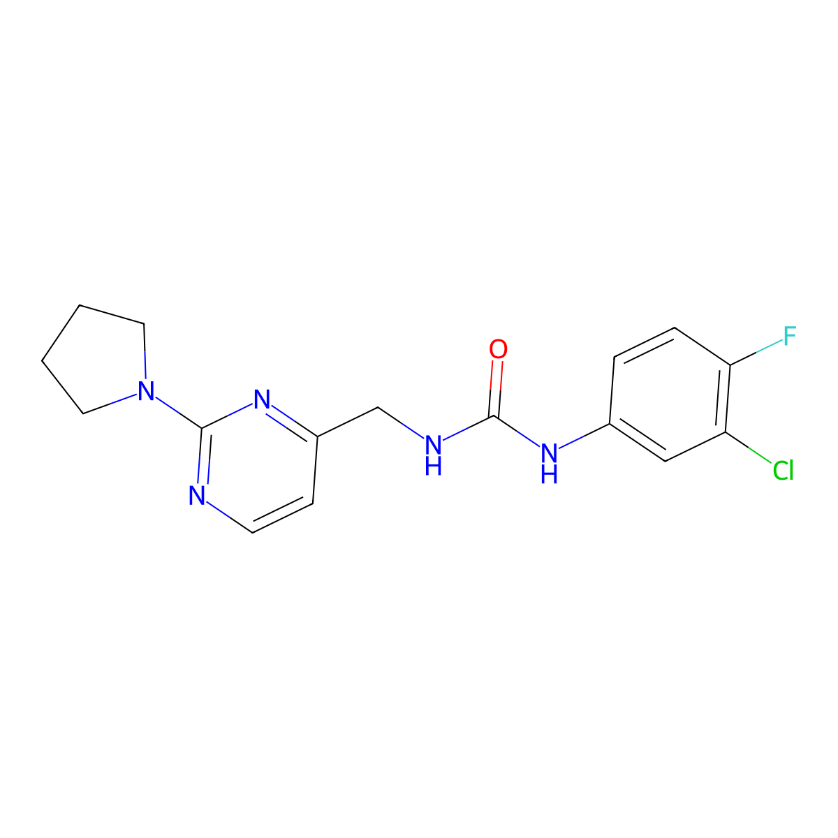 1-(3-Chloro-4-fluorophenyl)-3-{[2-(pyrrolidin-1-yl)pyrimidin-4-yl]methyl}urea molecular structure, CAS 1795443-18-3