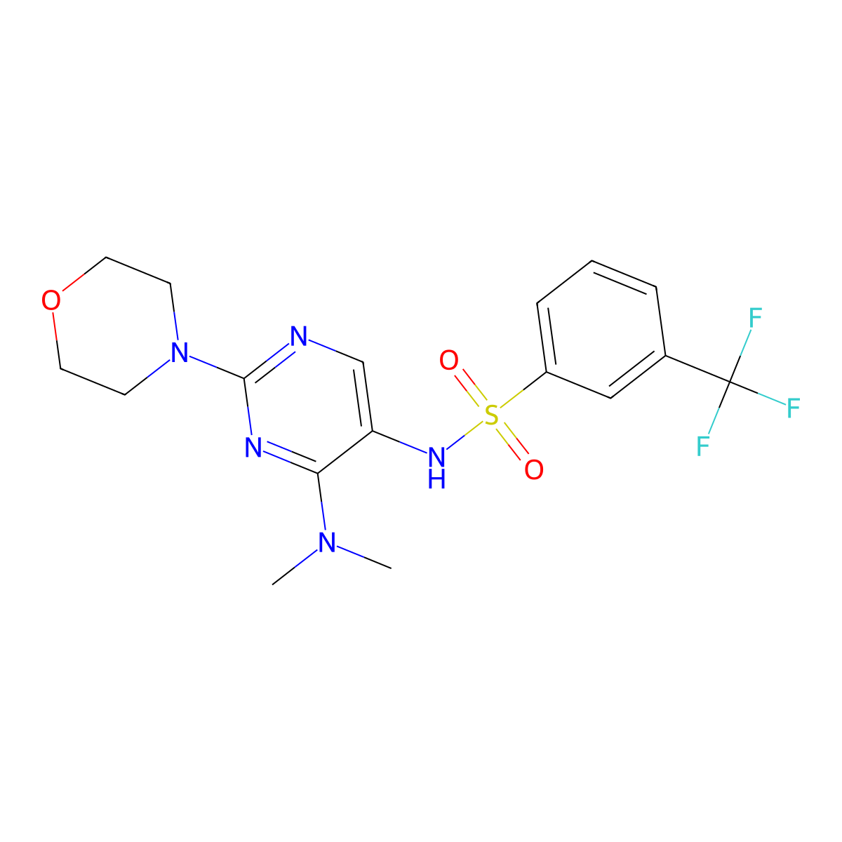 N-(4-(dimethylamino)-2-morpholinopyrimidin-5-yl)-3-(trifluoromethyl)benzenesulfonamide molecular structure, CAS 1795443-21-8