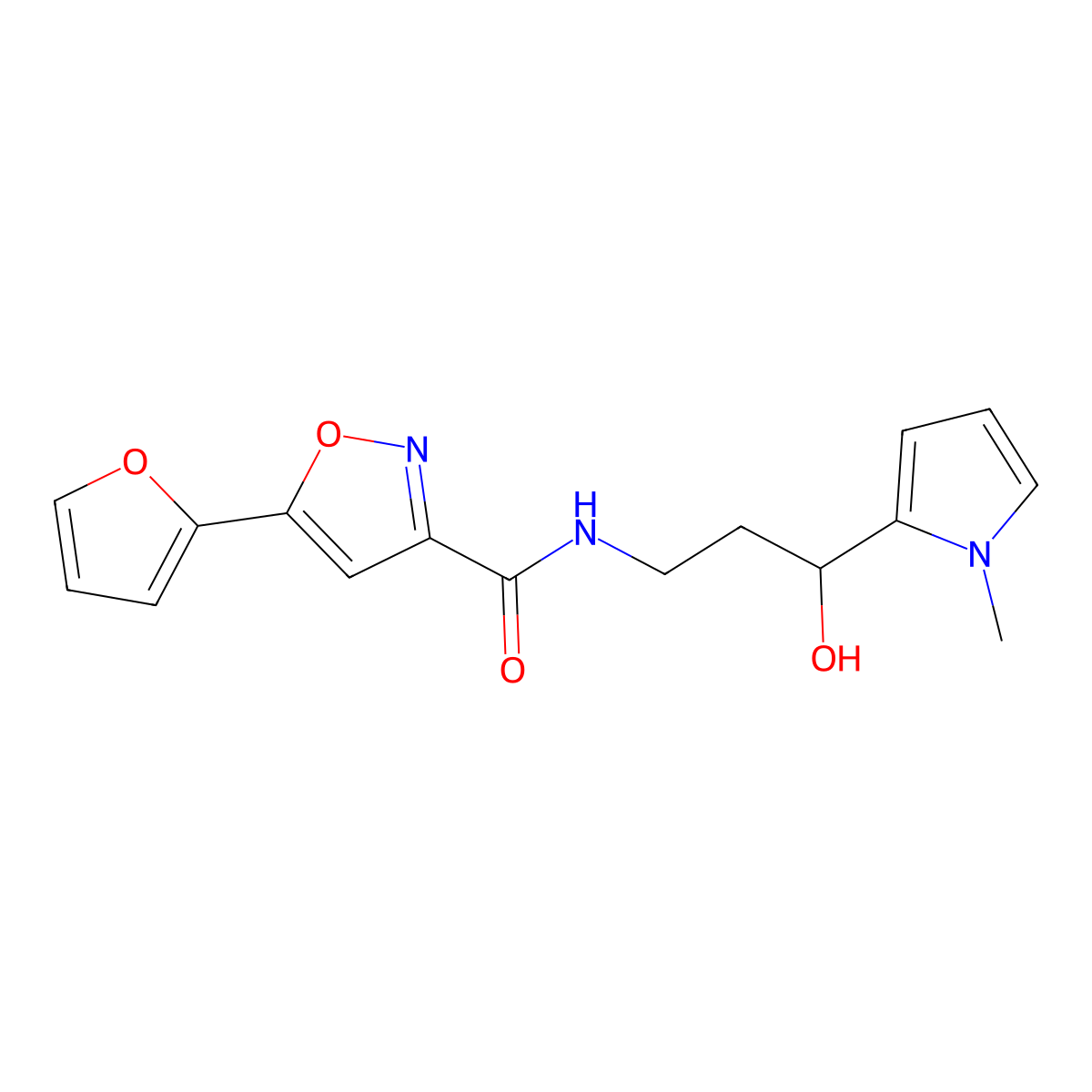 5-(furan-2-yl)-N-(3-hydroxy-3-(1-methyl-1H-pyrrol-2-yl)propyl)isoxazole-3-carboxamide molecular structure, CAS 1795443-22-9