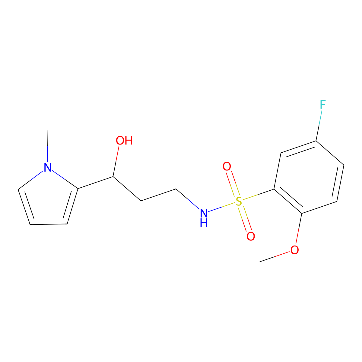 5-fluoro-N-(3-hydroxy-3-(1-methyl-1H-pyrrol-2-yl)propyl)-2-methoxybenzenesulfonamide molecular structure, CAS 1795443-28-5
