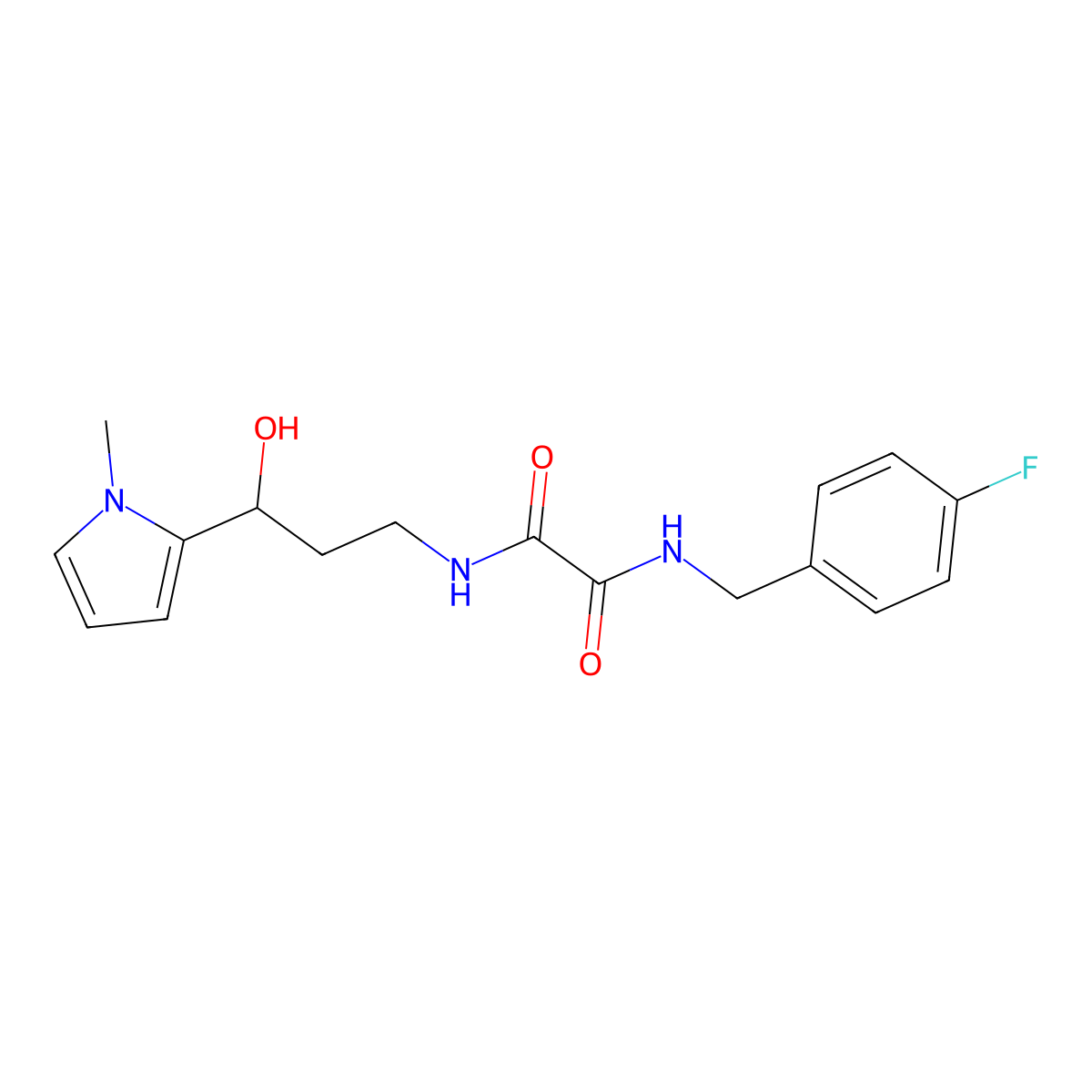 N1-(4-fluorobenzyl)-N2-(3-hydroxy-3-(1-methyl-1H-pyrrol-2-yl)propyl)oxalamide molecular structure, CAS 1795443-32-1