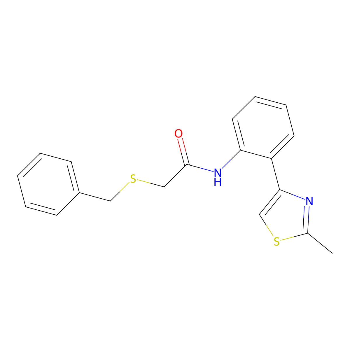2-(benzylthio)-N-(2-(2-methylthiazol-4-yl)phenyl)acetamide molecular structure, CAS 1795443-39-8